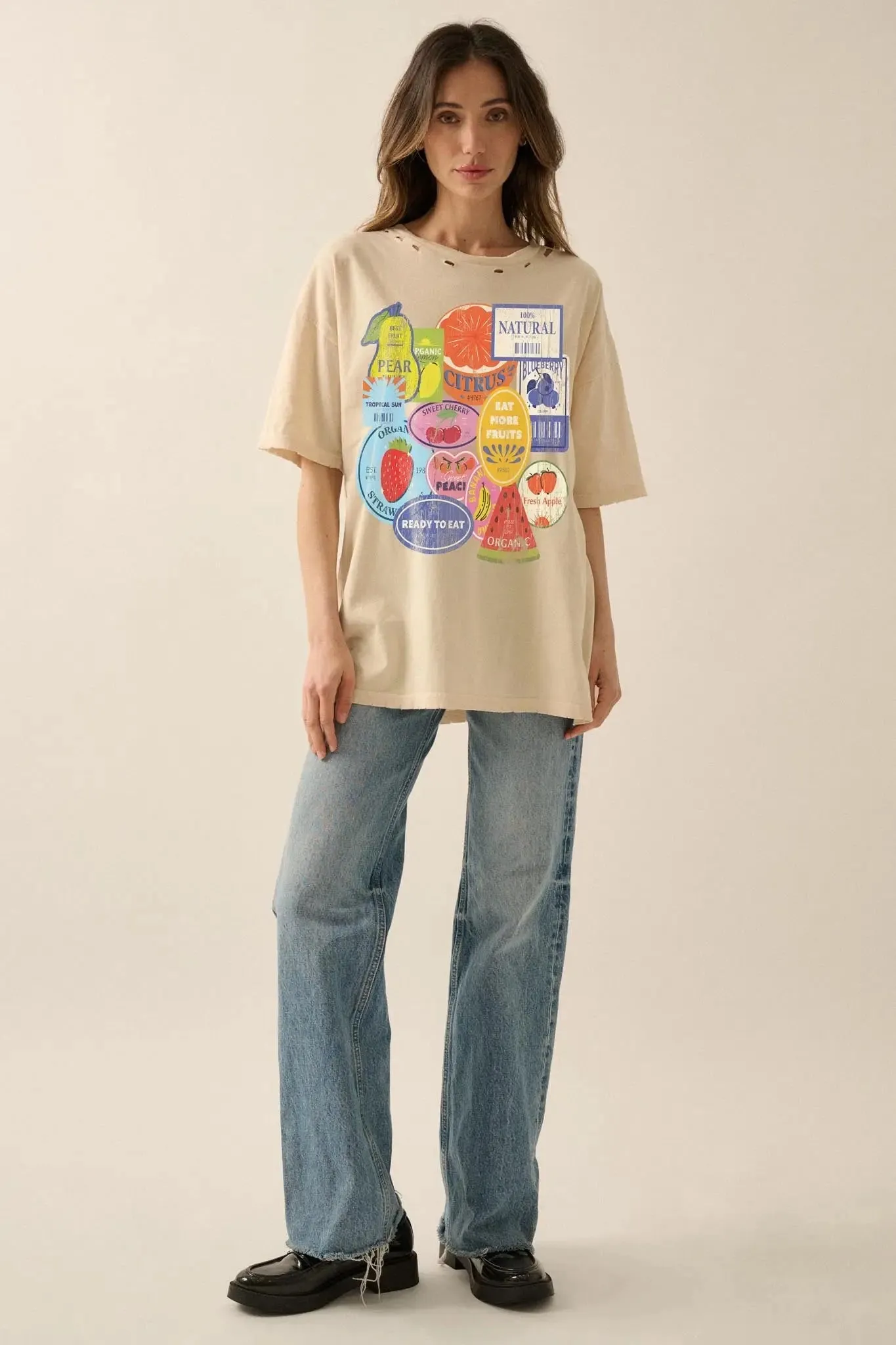 Fruit Stickers Distressed Oversize Graphic Tee sold by Promesa product image thumbnail 4