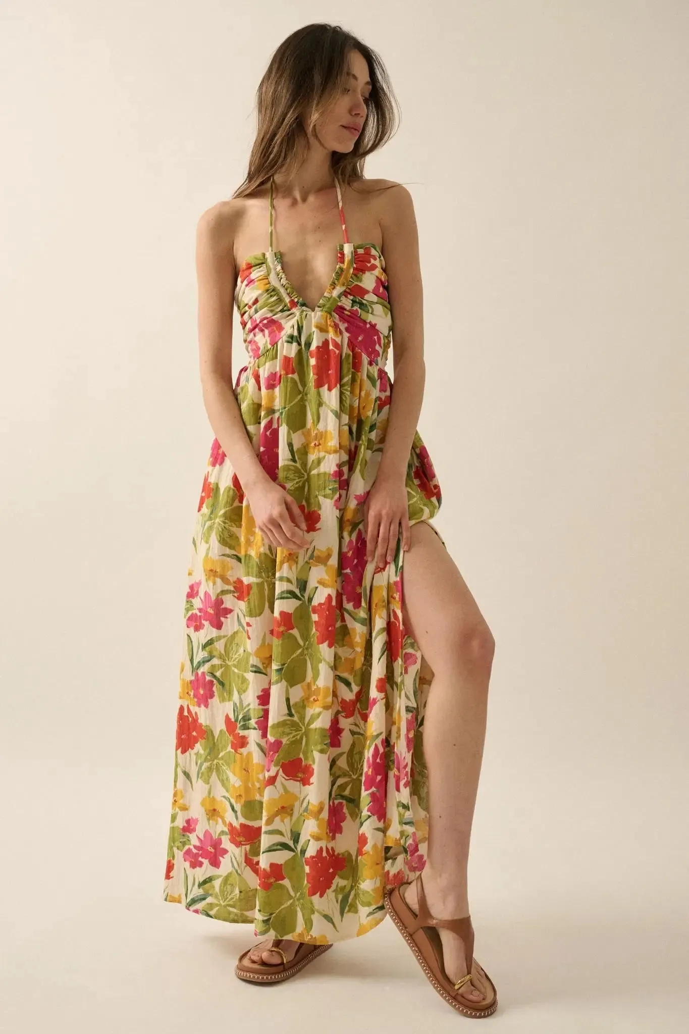 Lovely Luau Tropical Floral Halter Maxi Dress sold by Promesa product image thumbnail 4
