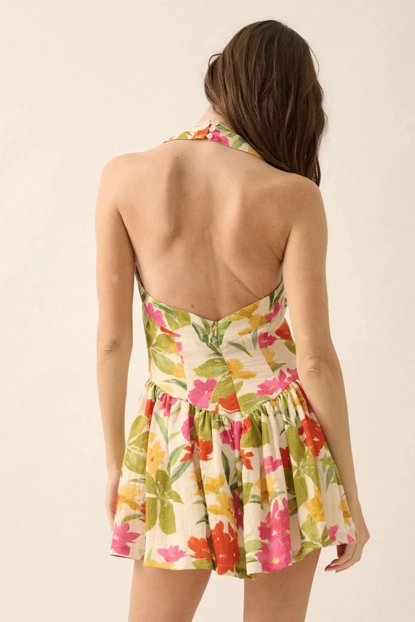 Maui Magic Tropical Floral Halter Mini Dress sold by Promesa product image thumbnail 2