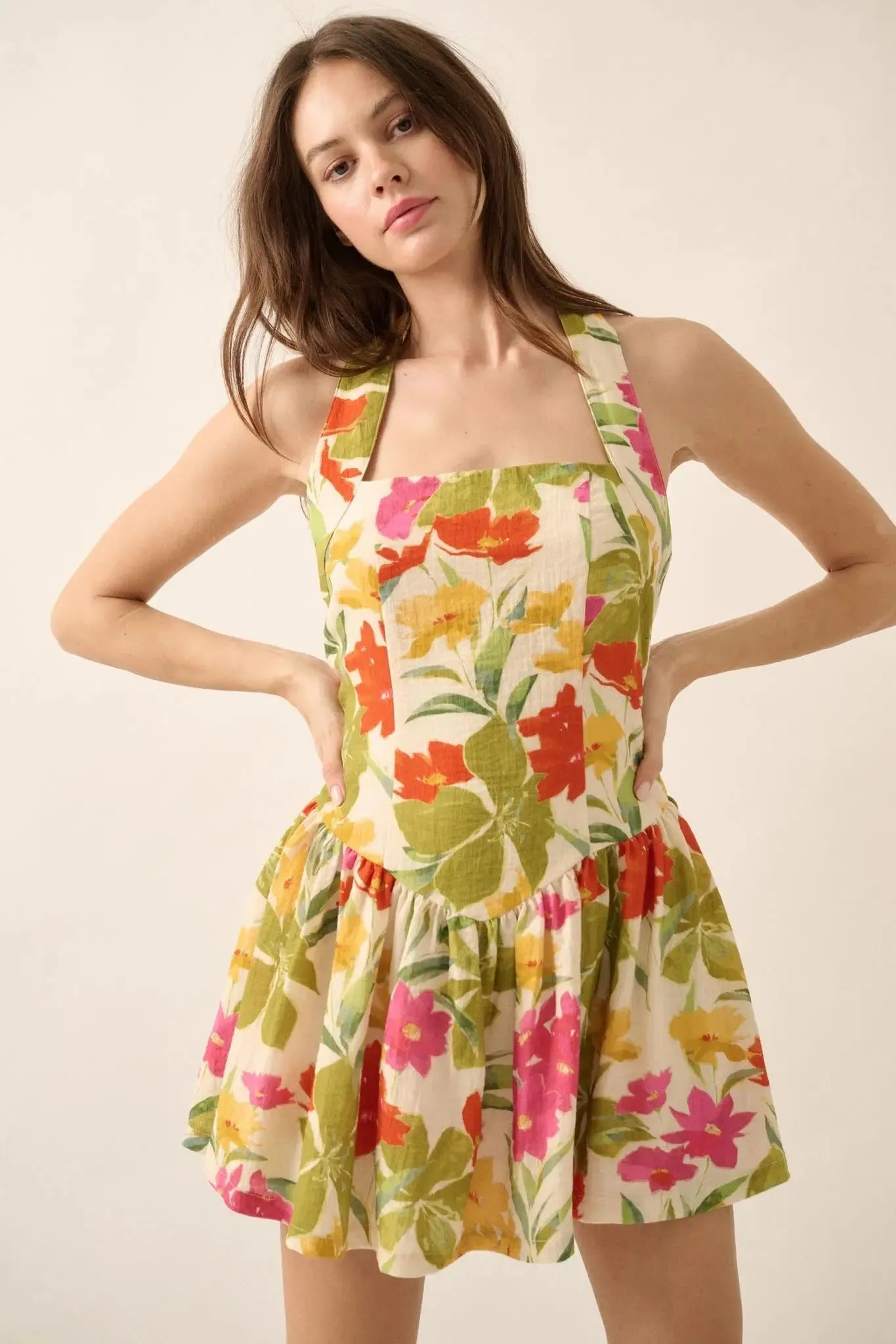 Maui Magic Tropical Floral Halter Mini Dress sold by Promesa product image thumbnail 5