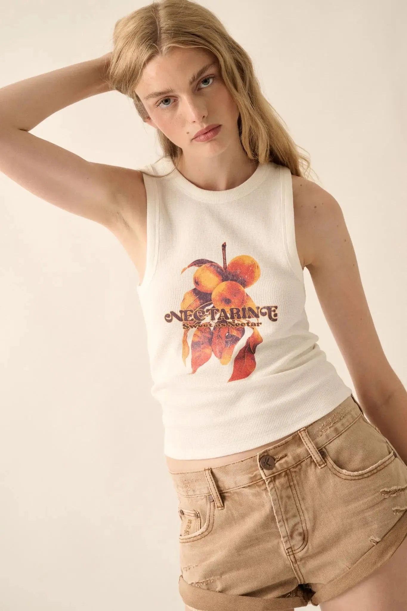 Sweet Nectarine Crew-Neck Thermal Graphic Tank Top sold by Promesa product image thumbnail 4