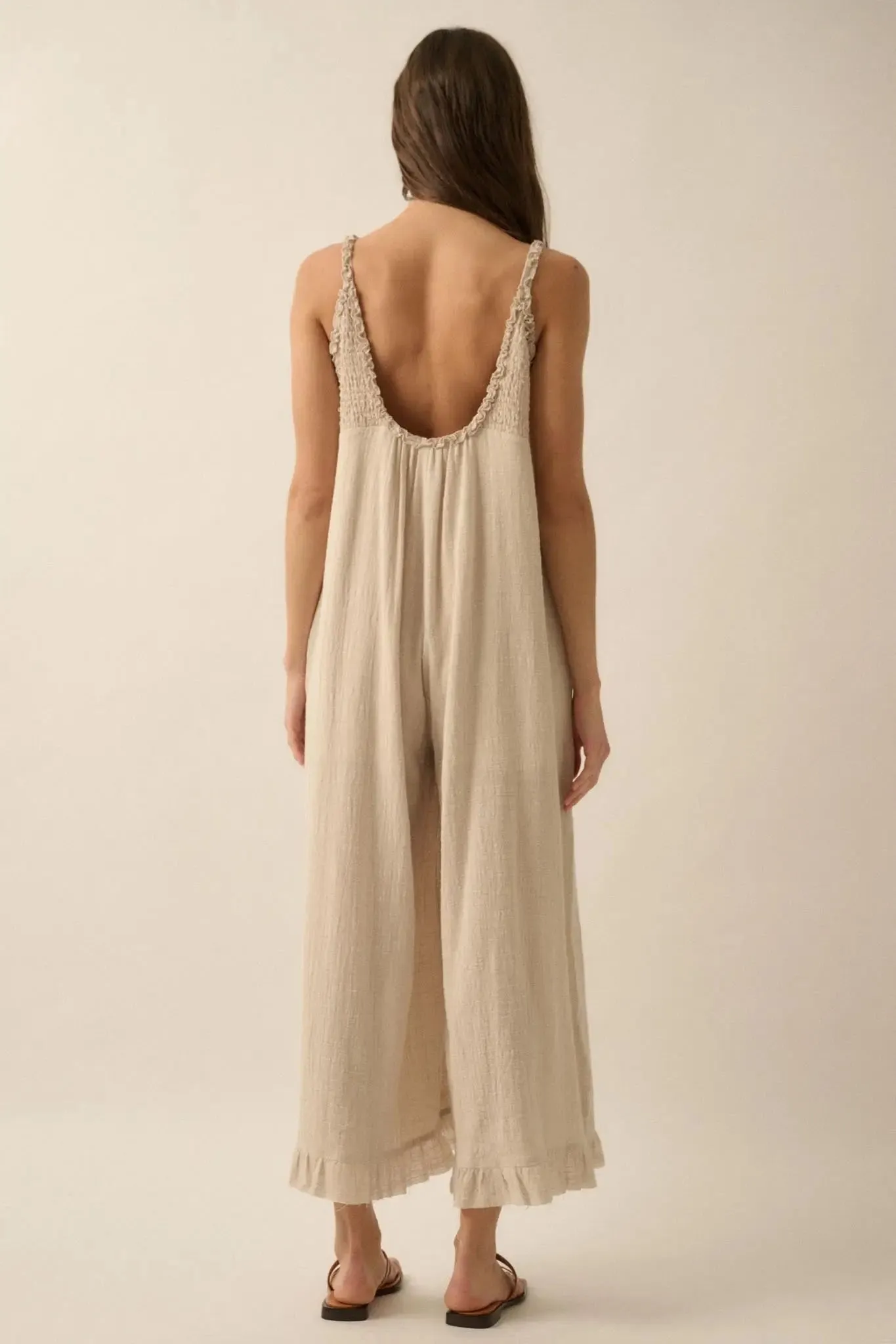 Play It Cool Textured Cotton Wide-Leg Jumpsuit sold by Promesa product image thumbnail 2
