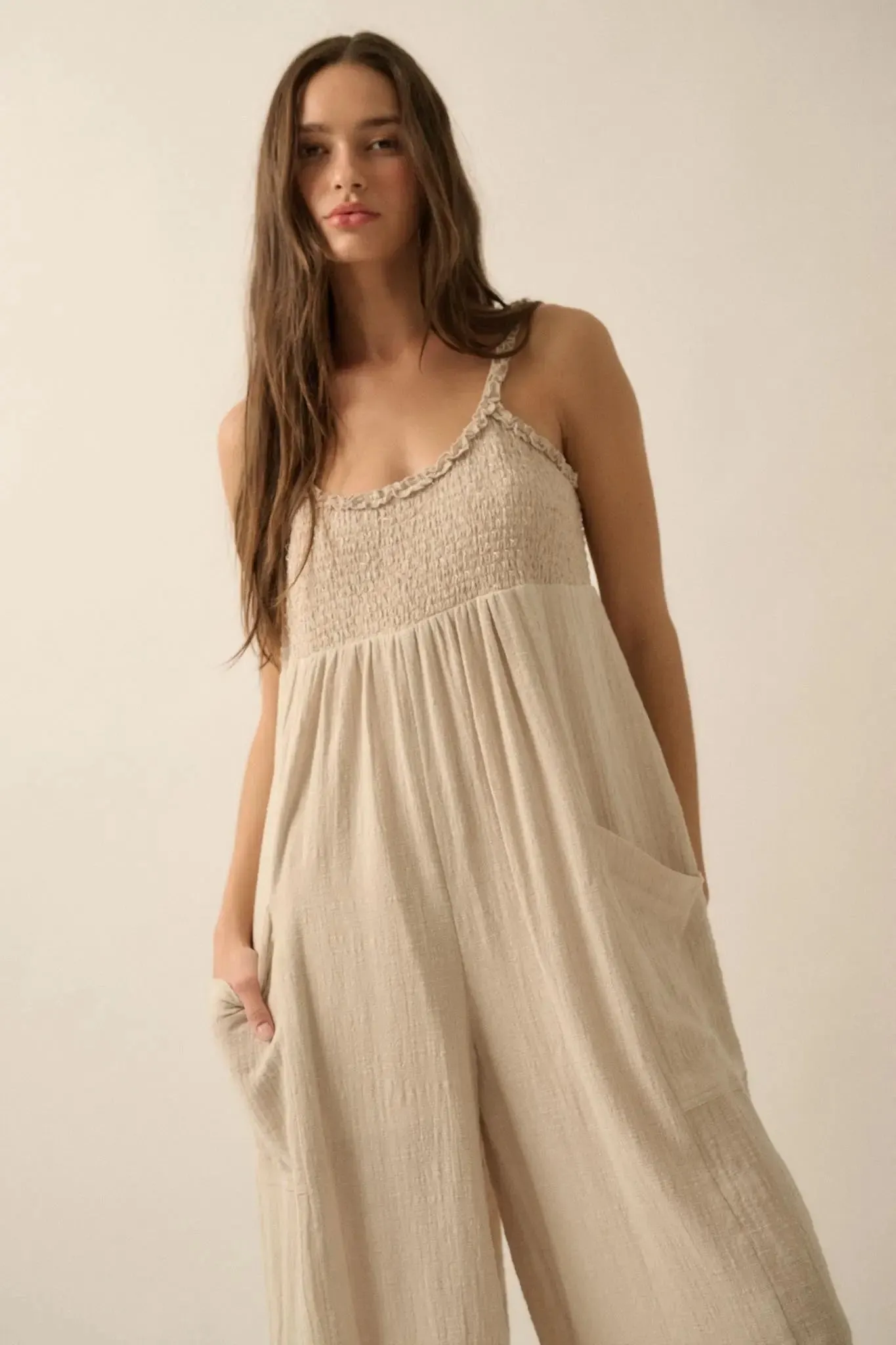 Play It Cool Textured Cotton Wide-Leg Jumpsuit sold by Promesa product image thumbnail 3