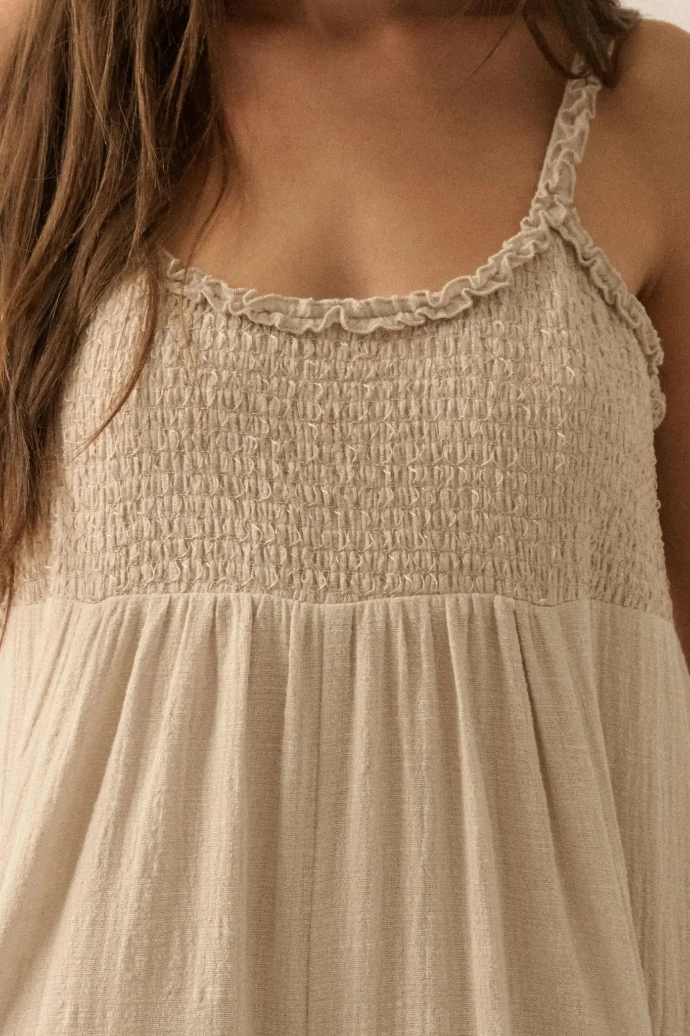Play It Cool Textured Cotton Wide-Leg Jumpsuit sold by Promesa product image thumbnail 5