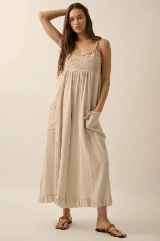 Play It Cool Textured Cotton Wide-Leg Jumpsuit sold by Promesa