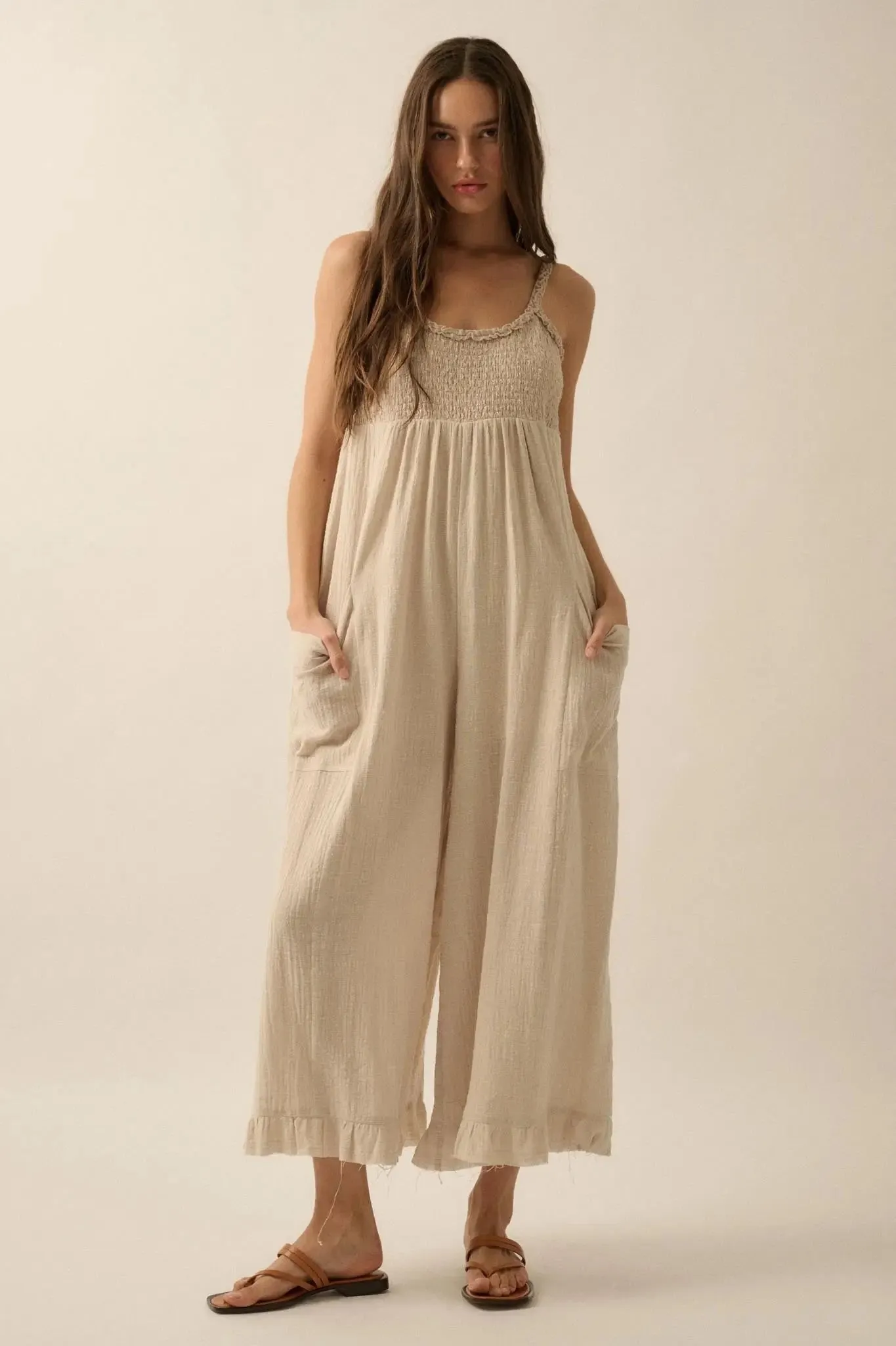 Play It Cool Textured Cotton Wide-Leg Jumpsuit sold by Promesa product image thumbnail 4
