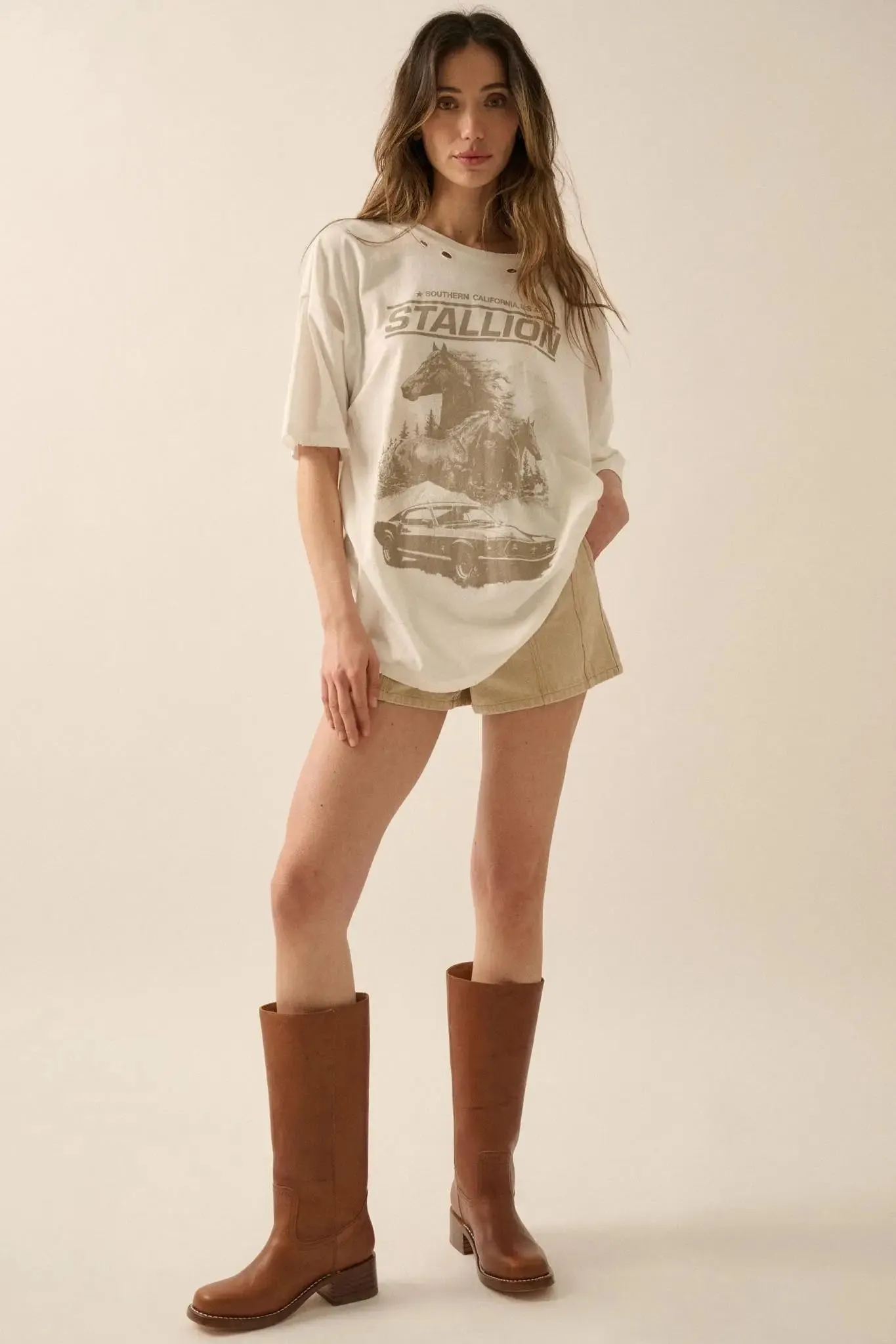Stallion Muscle Car Distressed Oversize Graphic Tee sold by Promesa product image thumbnail 4
