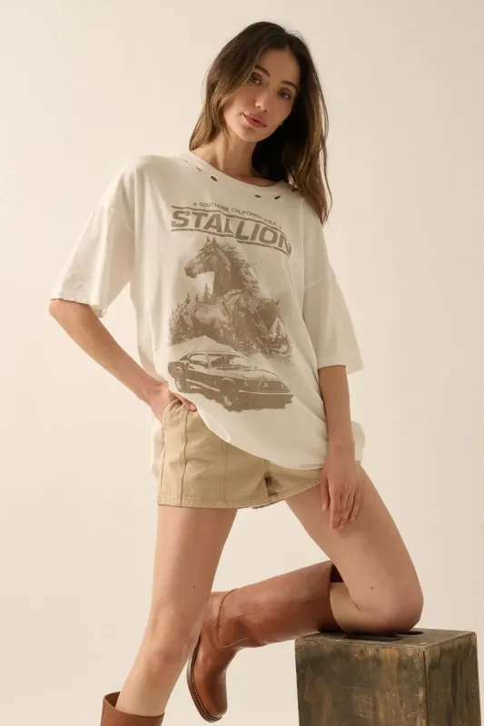 Stallion Muscle Car Distressed Oversize Graphic Tee sold by Promesa