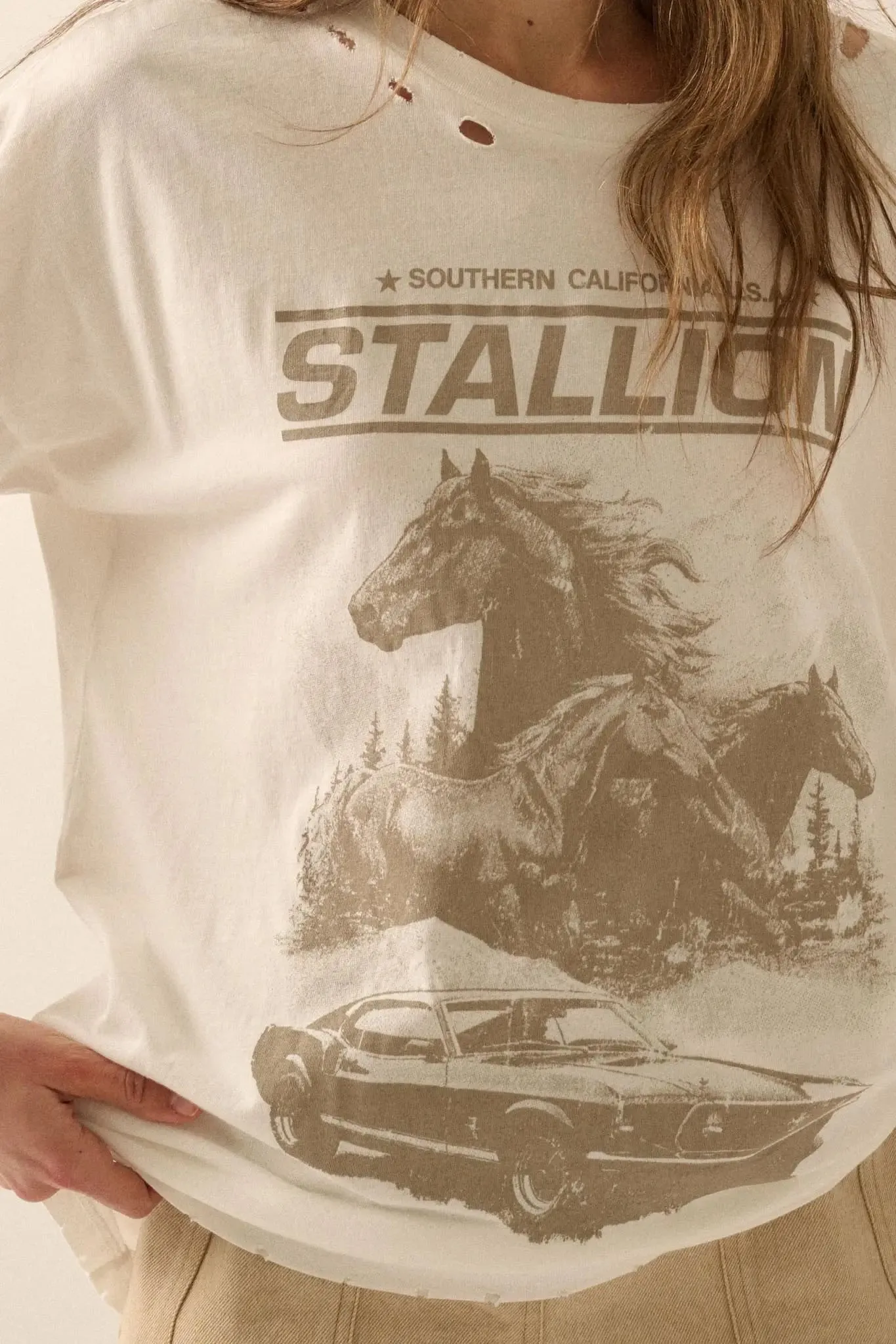 Stallion Muscle Car Distressed Oversize Graphic Tee sold by Promesa product image thumbnail 2