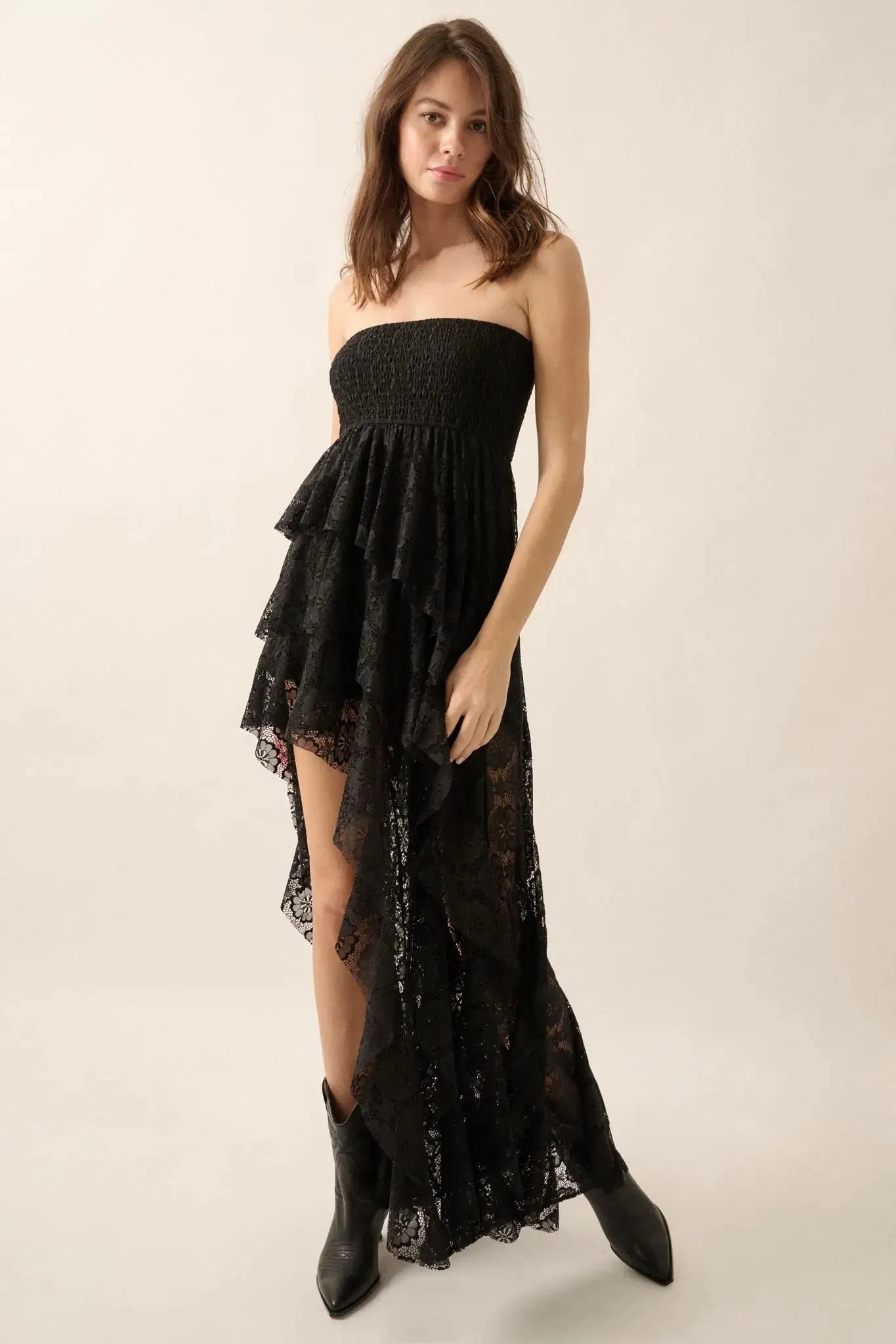 Ever After Asymmetrical Lace Strapless Maxi Dress sold by Promesa product image thumbnail 5