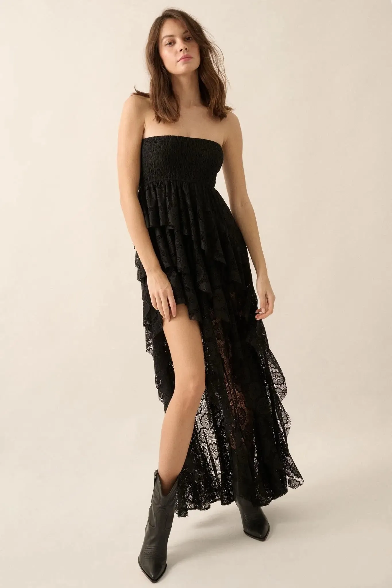Ever After Asymmetrical Lace Strapless Maxi Dress sold by Promesa product image thumbnail 3