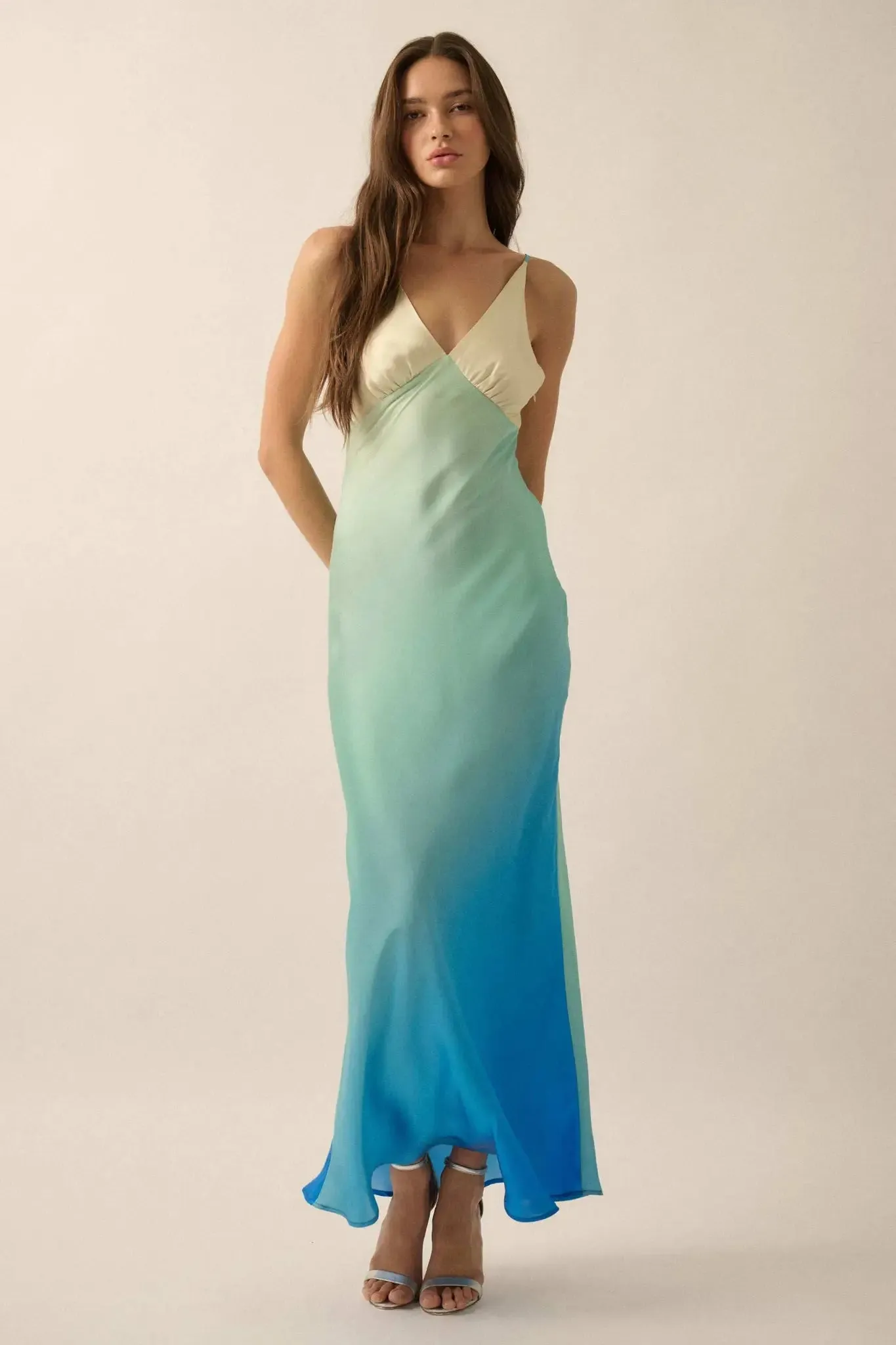 Shady Lady Ombre Satin Column Maxi Dress sold by Promesa product image thumbnail 4