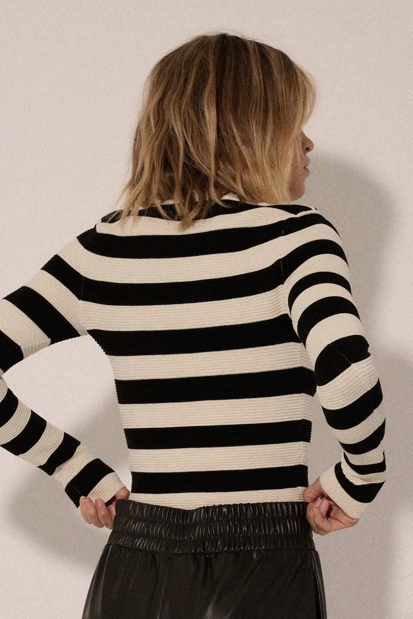 Shaper Fit Striped Long-Sleeve Rib-Knit Top sold by Promesa product image thumbnail 2