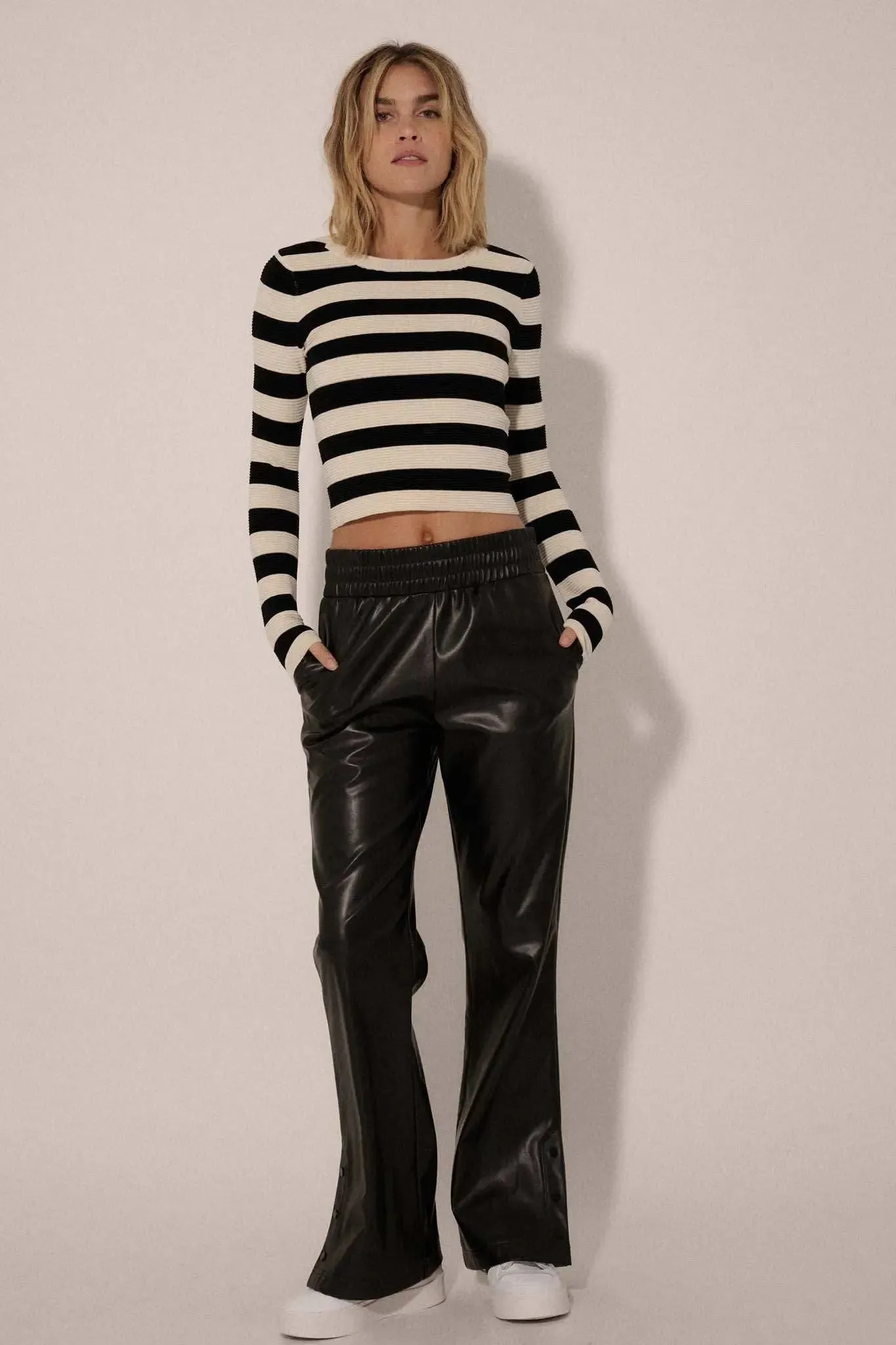 Shaper Fit Striped Long-Sleeve Rib-Knit Top sold by Promesa product image thumbnail 5