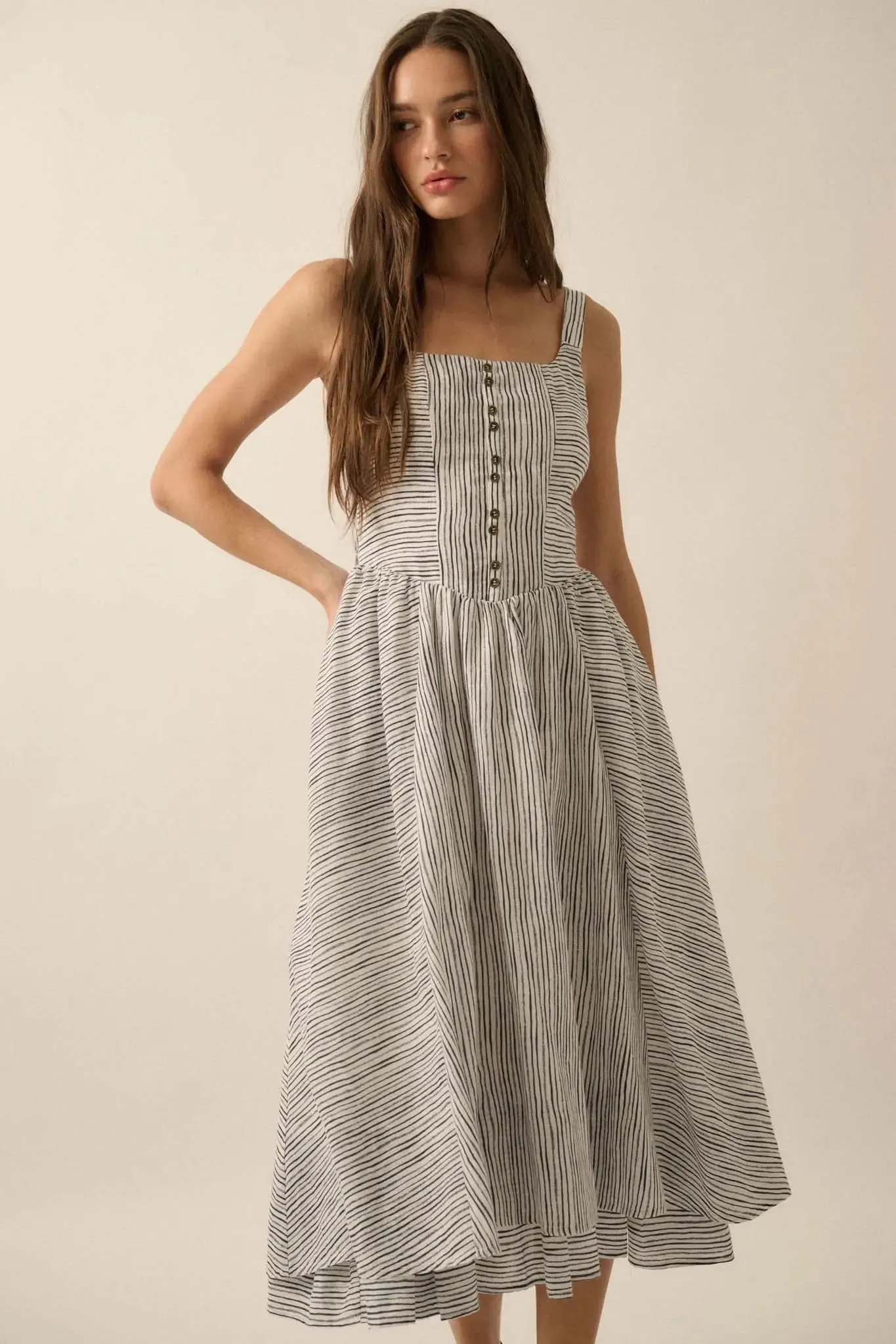 Matter of Fact Striped Drop-Waist Midi Dress sold by Promesa product image thumbnail 5