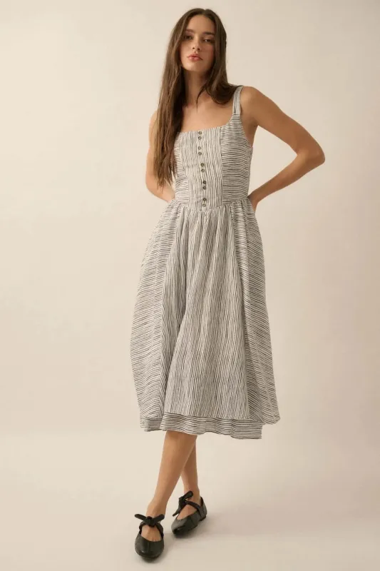 Matter of Fact Striped Drop-Waist Midi Dress sold by Promesa