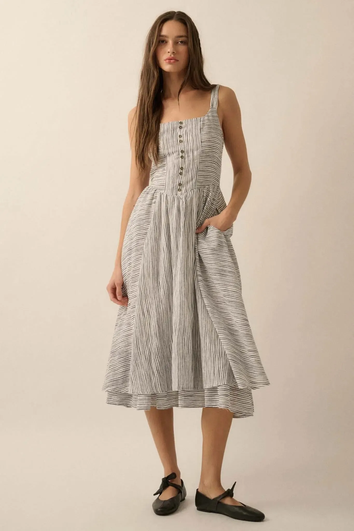 Matter of Fact Striped Drop-Waist Midi Dress sold by Promesa product image thumbnail 3