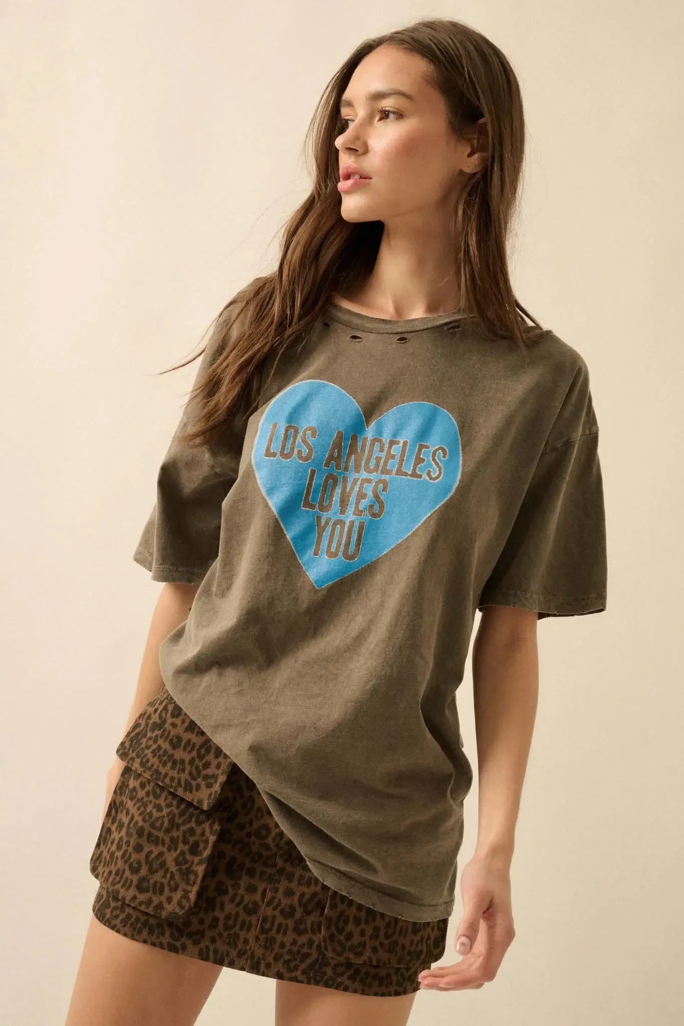 LA Loves You Distressed Oversize Graphic Tee sold by Promesa