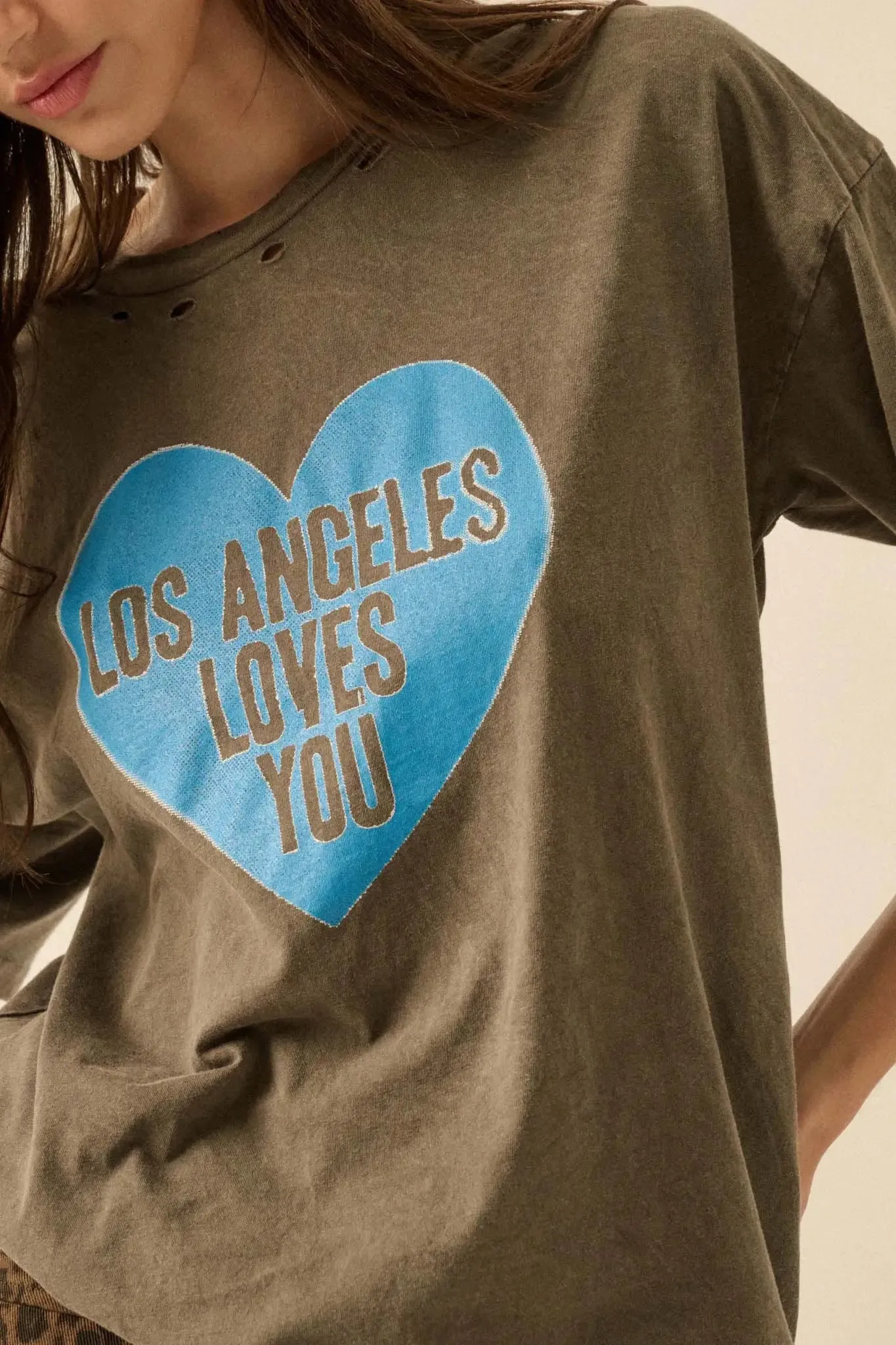 LA Loves You Distressed Oversize Graphic Tee sold by Promesa product image thumbnail 2