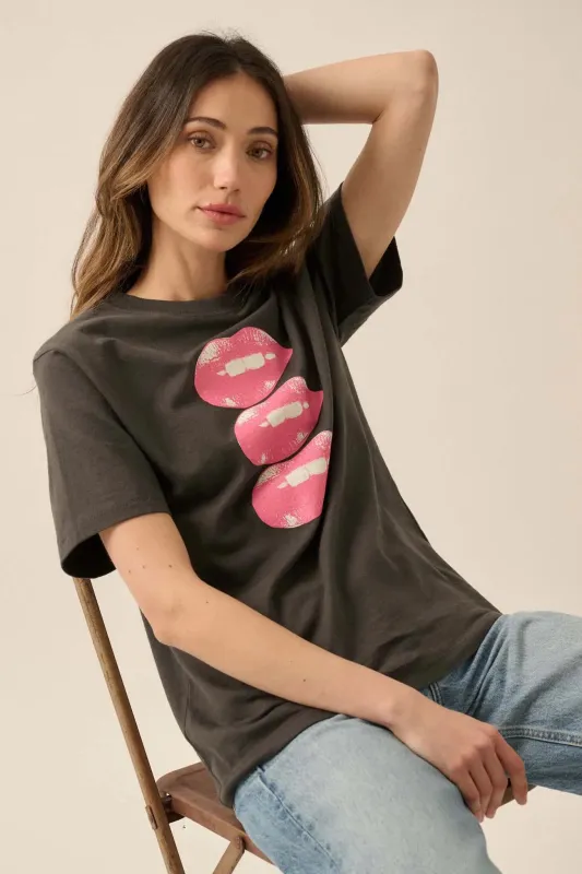 Lip Bite Vintage-Print Garment-Dyed Graphic Tee sold by Promesa