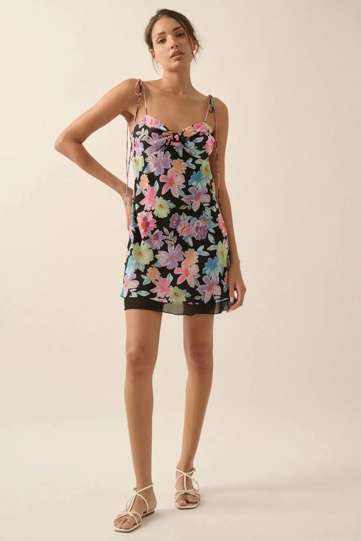 Brilliant Blooms Floral Chiffon Mini Dress sold by Promesa product image thumbnail 3
