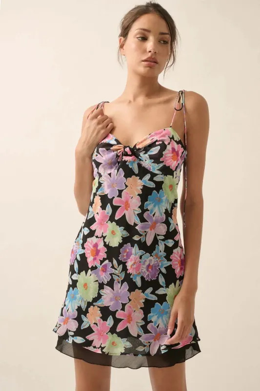 Brilliant Blooms Floral Chiffon Mini Dress sold by Promesa