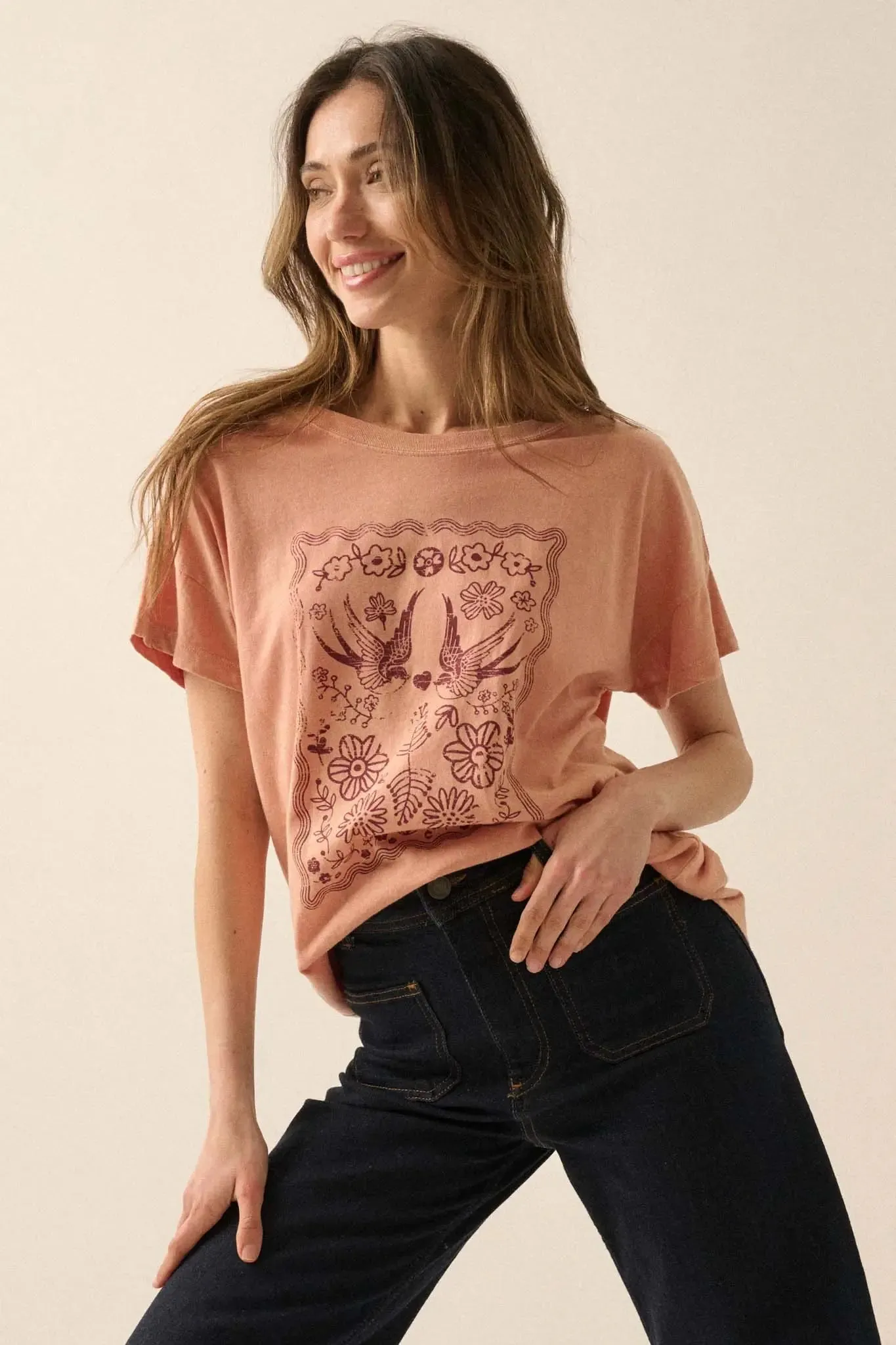Love Birds Vintage-Print Graphic Tee sold by Promesa