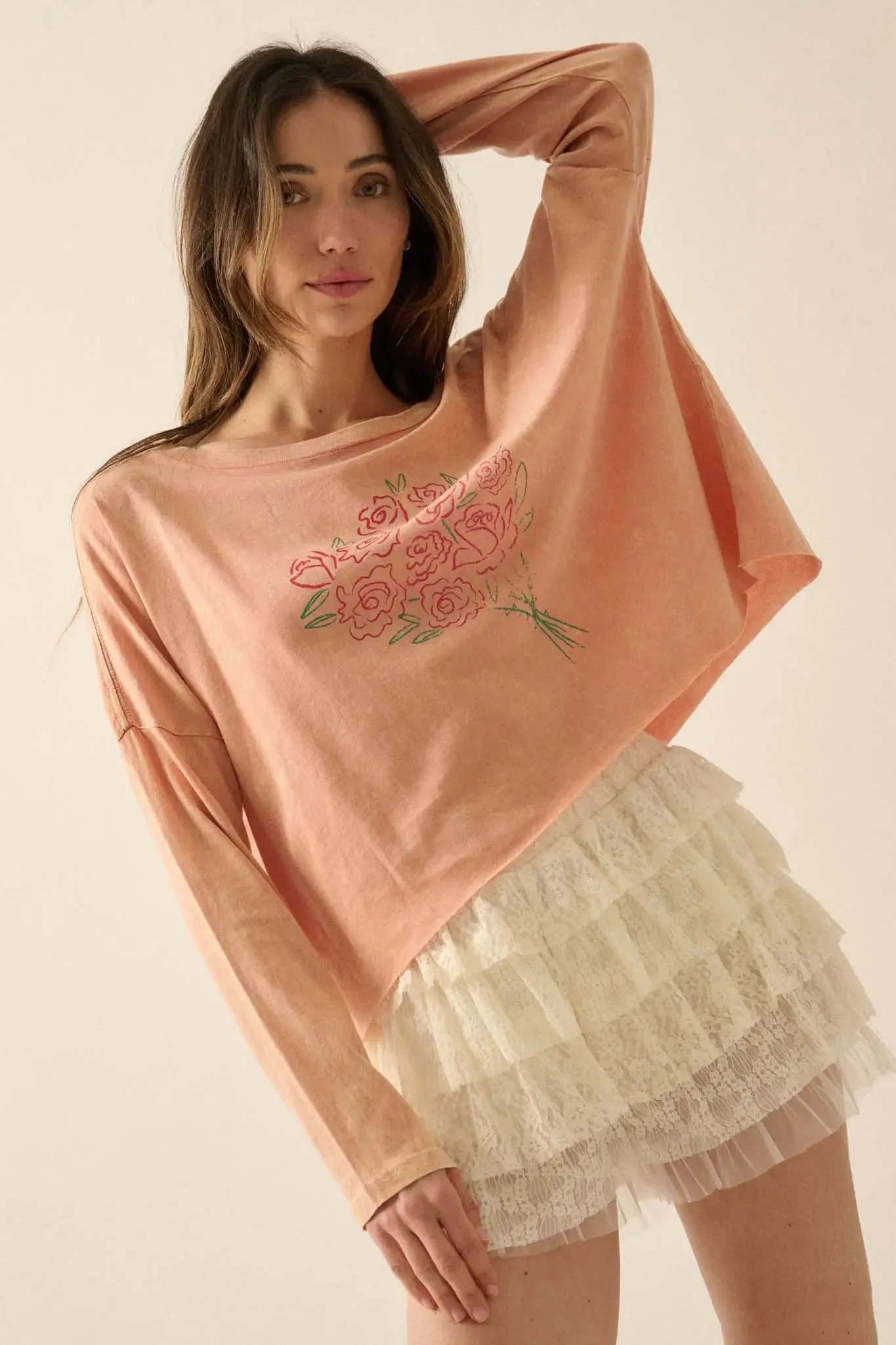 Bouquet of Roses Cropped Long-Sleeve Graphic Tee sold by Promesa product image thumbnail 4