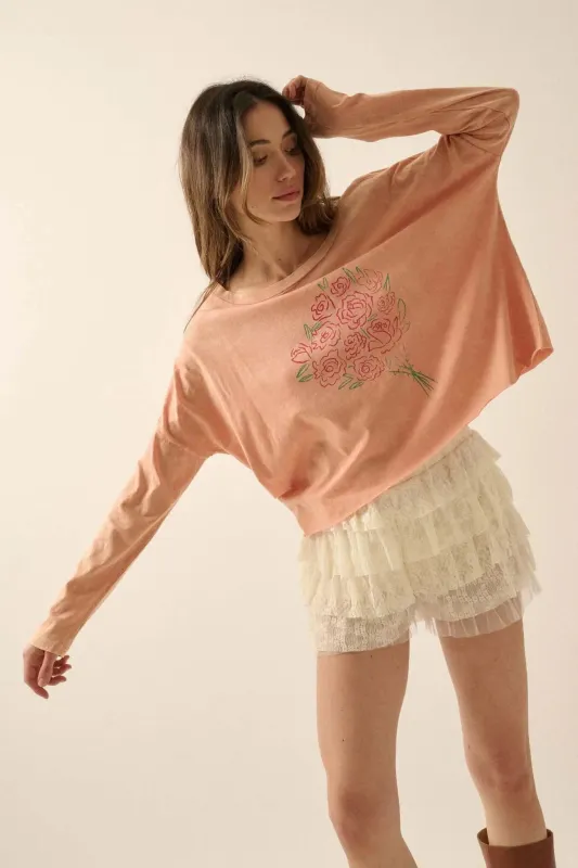 Bouquet of Roses Cropped Long-Sleeve Graphic Tee sold by Promesa