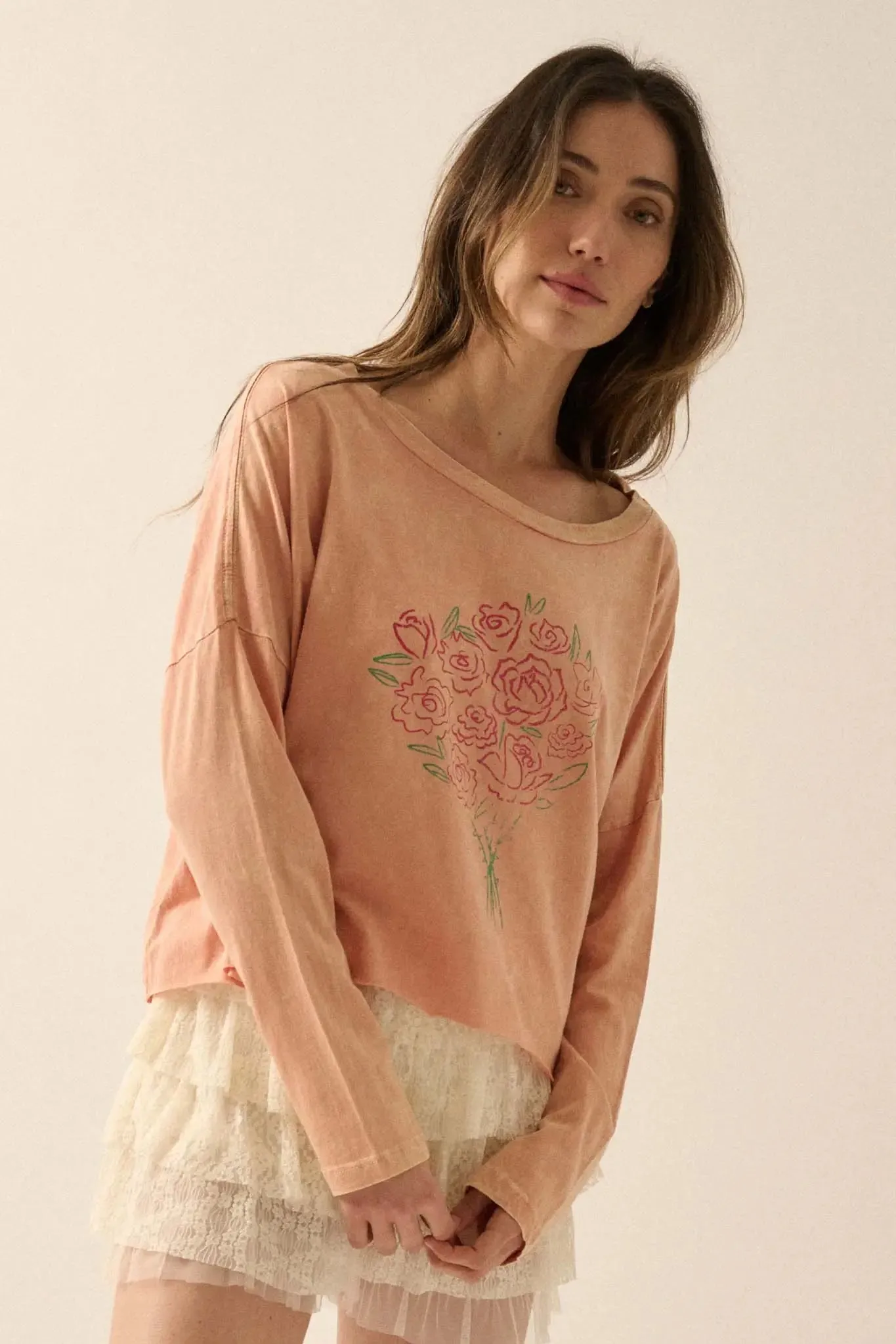 Bouquet of Roses Cropped Long-Sleeve Graphic Tee sold by Promesa product image thumbnail 5