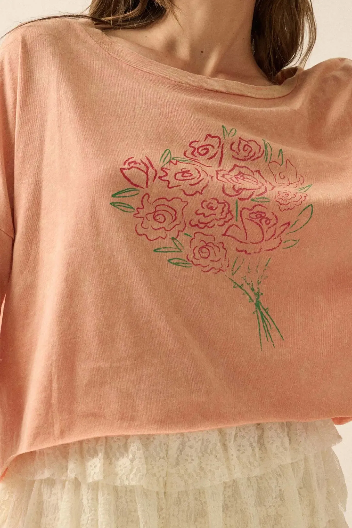 Bouquet of Roses Cropped Long-Sleeve Graphic Tee sold by Promesa product image thumbnail 2