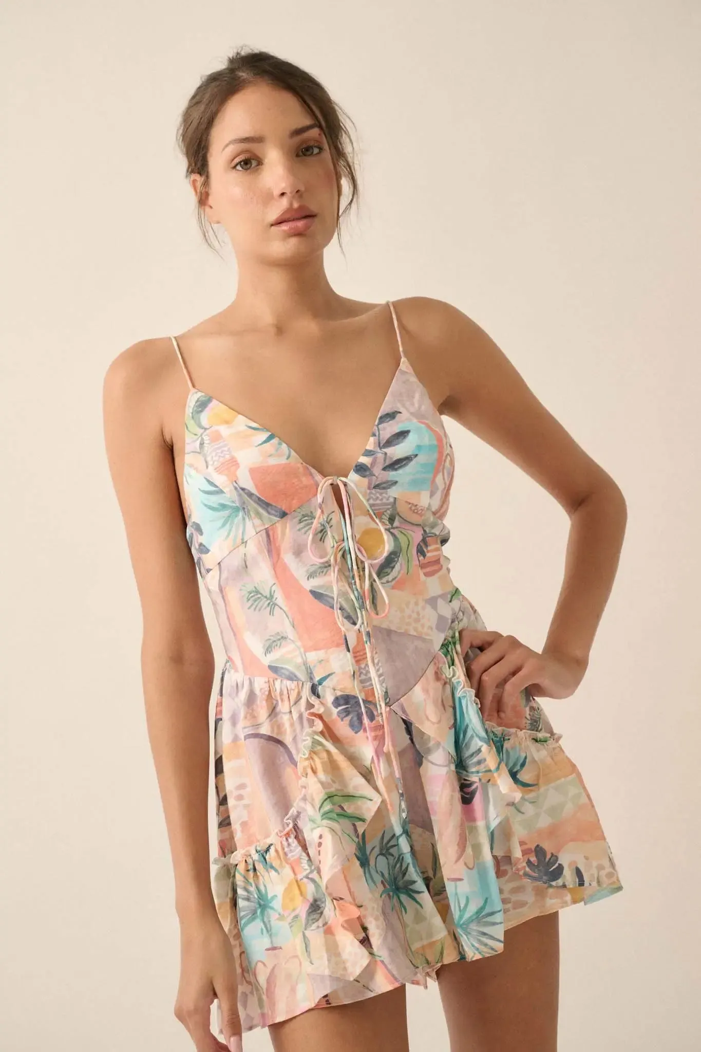 Miami Heat Tropical Motif-Print Tie-Front Romper sold by Promesa product image thumbnail 5