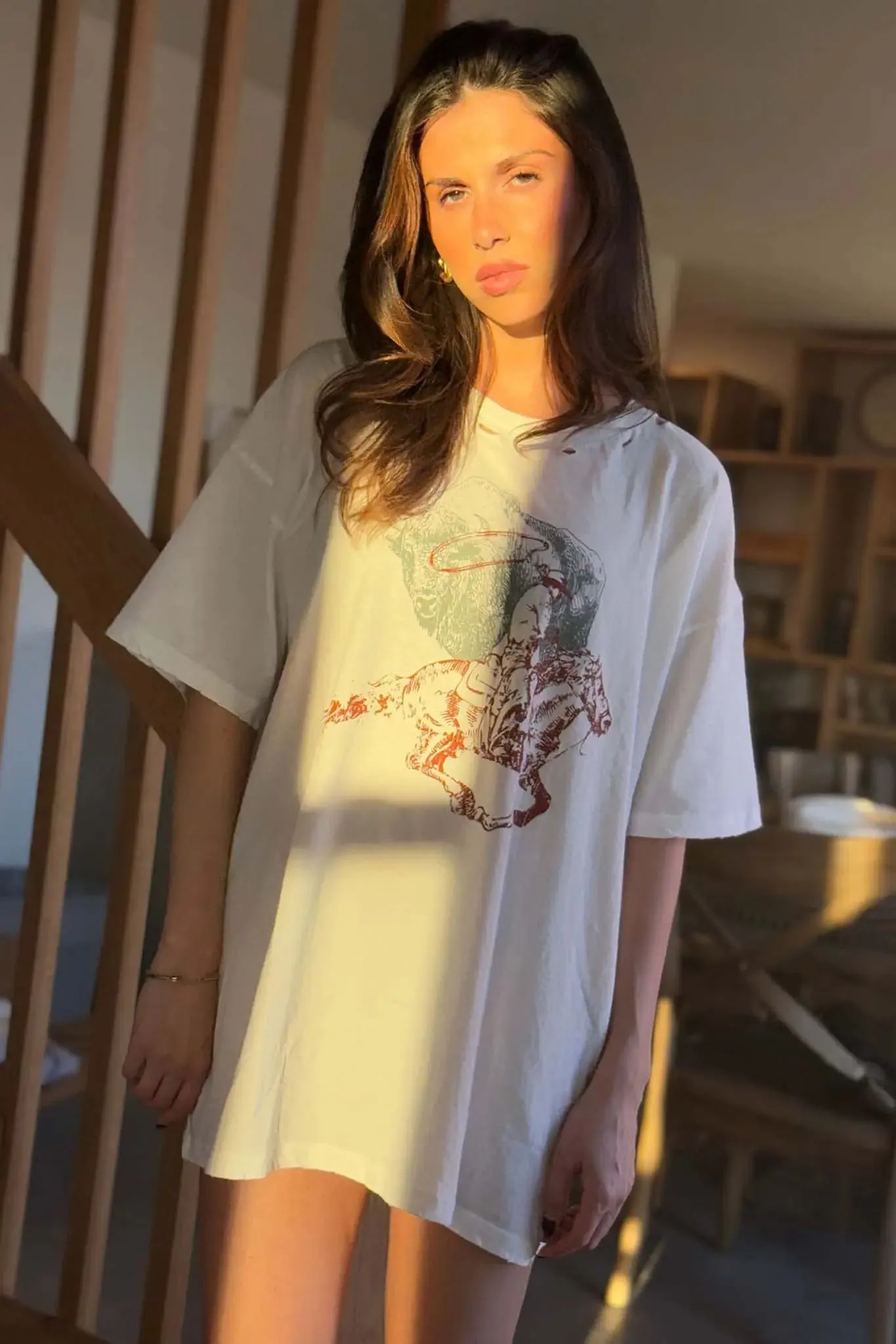 Bison Wrangler Distressed Oversize Graphic Tee sold by Promesa product image thumbnail 3