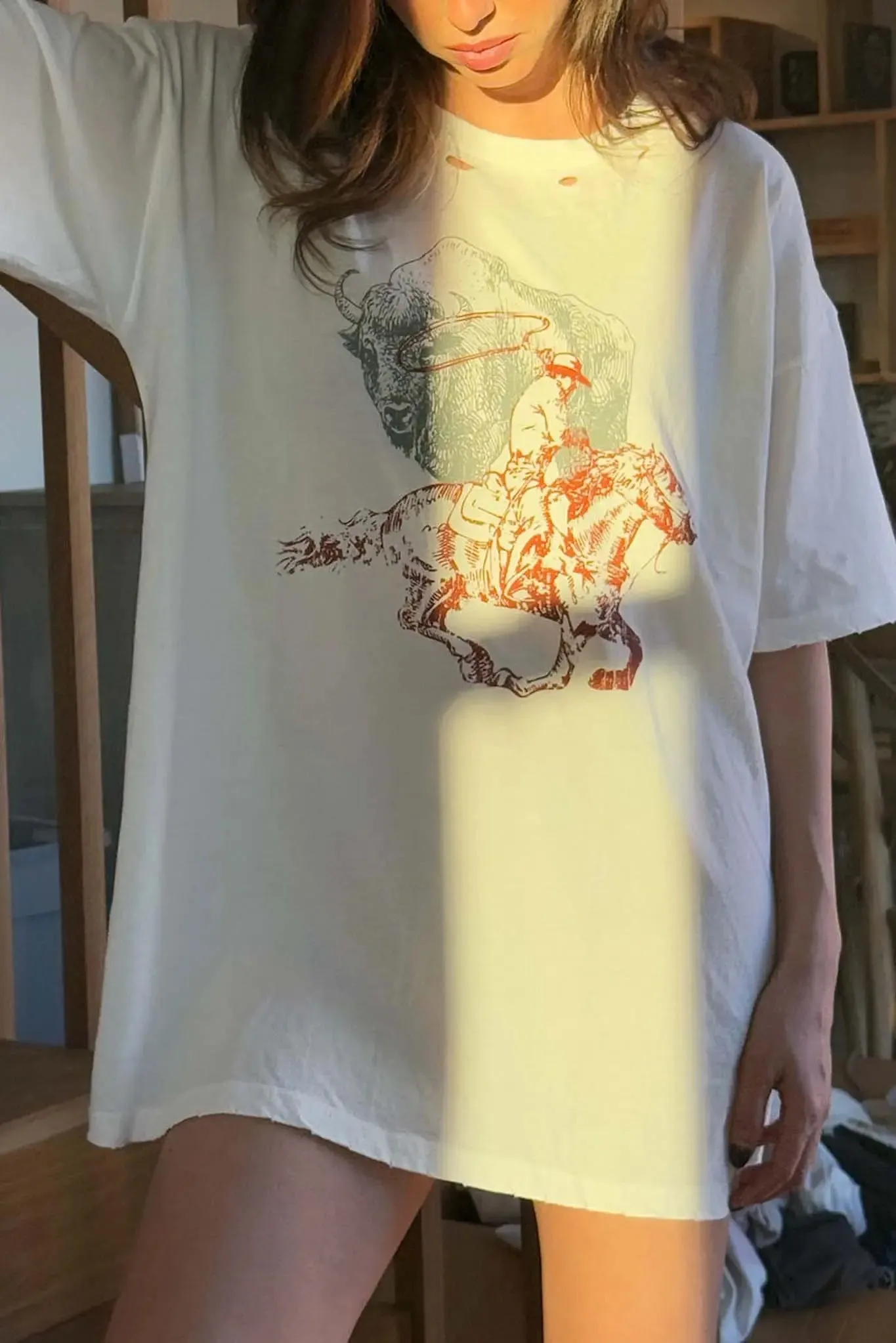 Bison Wrangler Distressed Oversize Graphic Tee sold by Promesa product image thumbnail 2