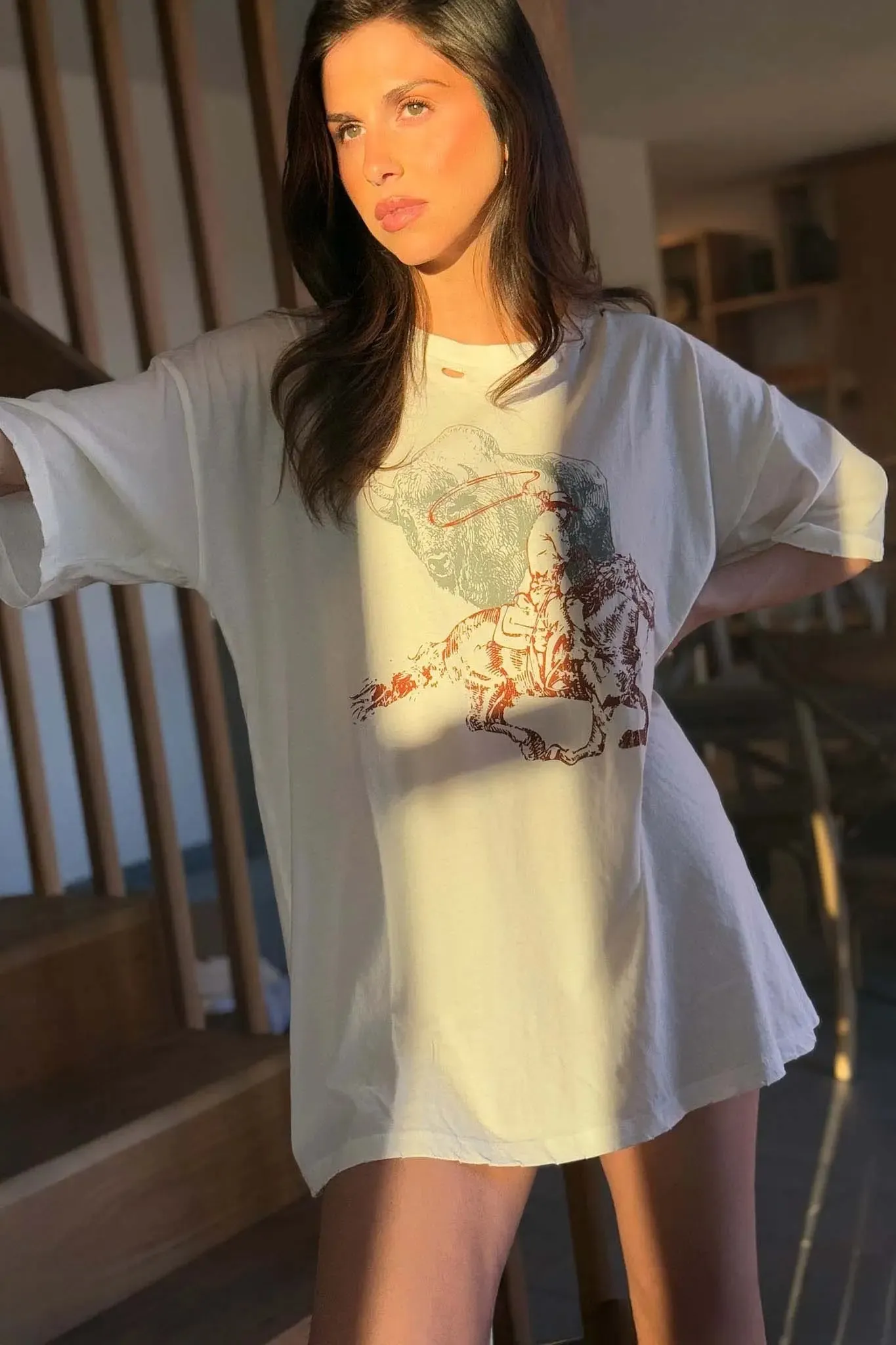 Bison Wrangler Distressed Oversize Graphic Tee sold by Promesa