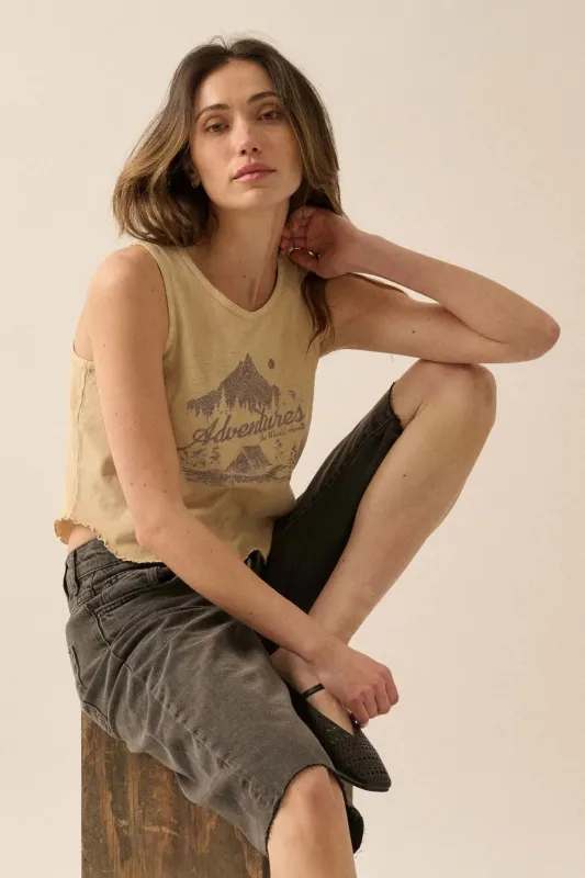 Camping Adventures Vintage-Wash Graphic Tank Top made by Promesa