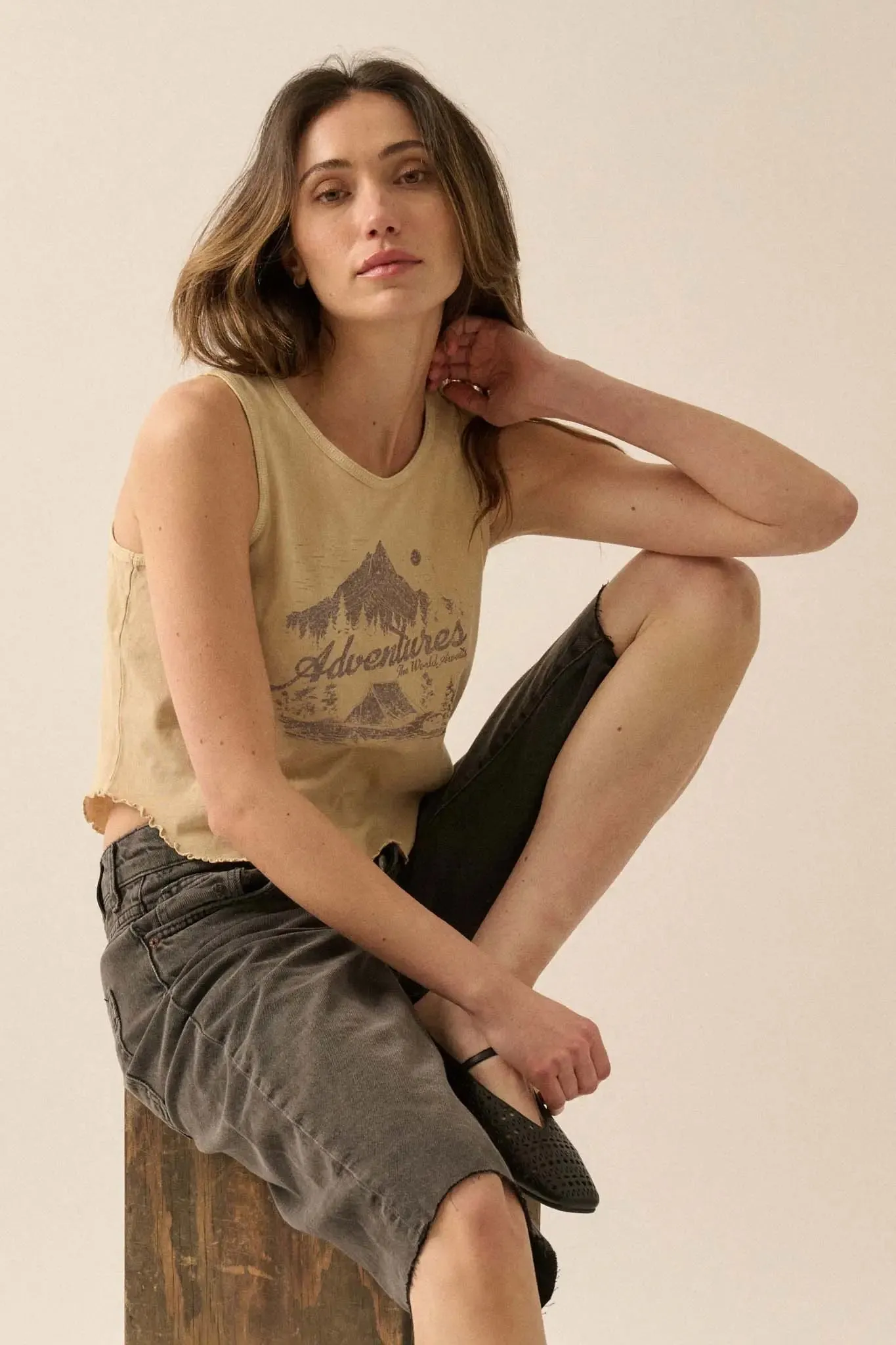 Camping Adventures Vintage-Wash Graphic Tank Top sold by Promesa