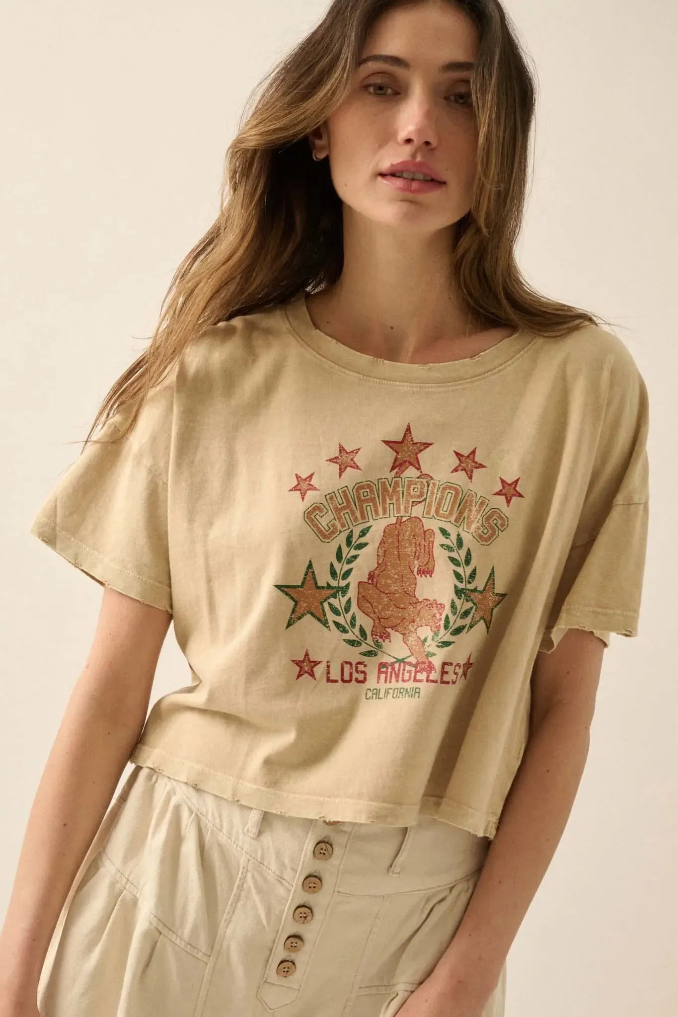 Champions LA Cropped Vintage-Wash Graphic Tee sold by Promesa product image thumbnail 5