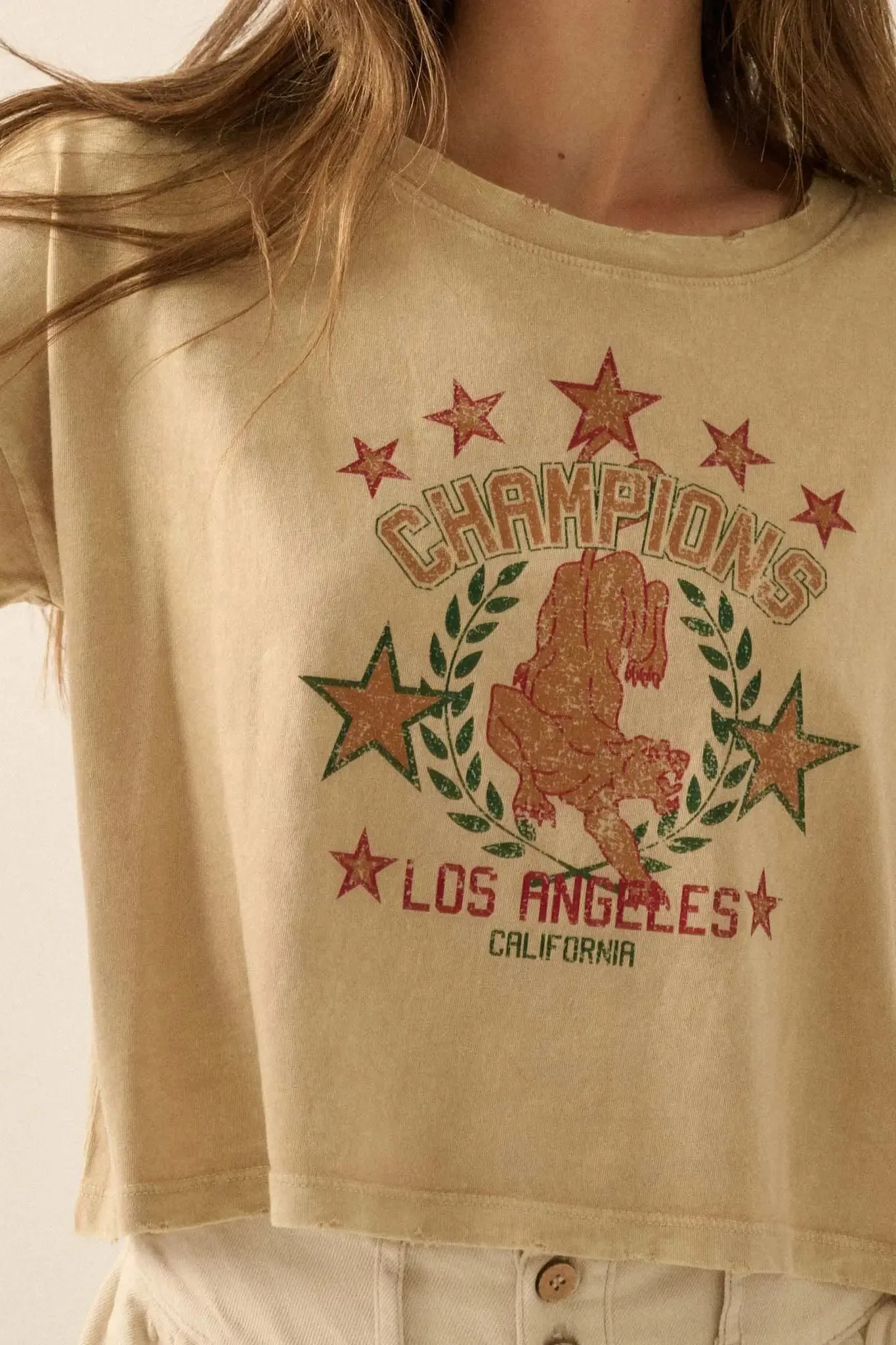 Champions LA Cropped Vintage-Wash Graphic Tee sold by Promesa product image thumbnail 2
