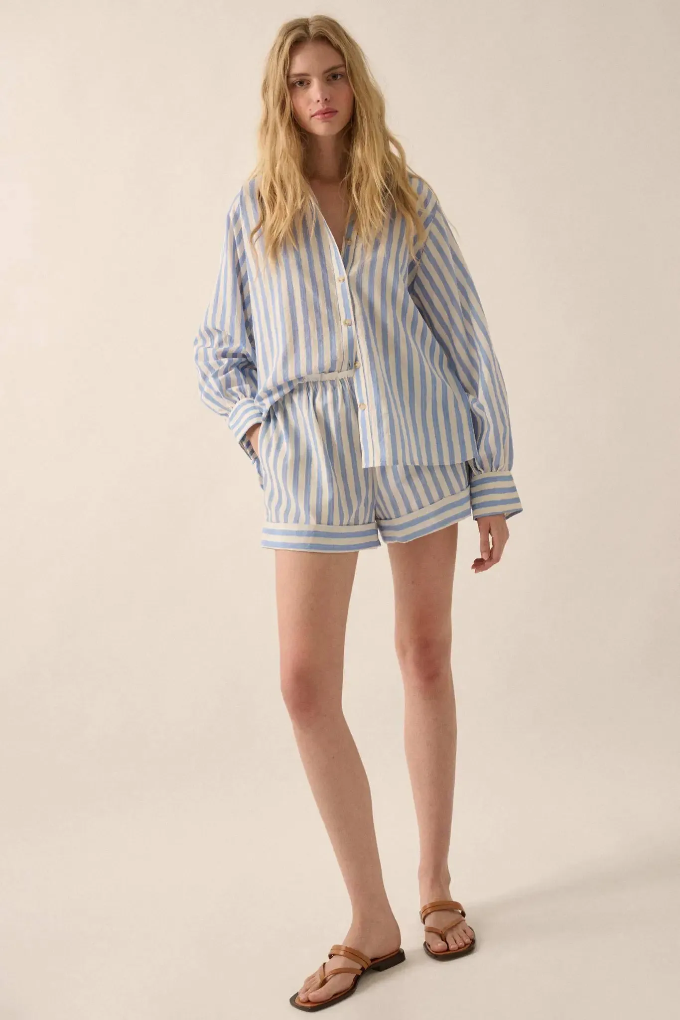 Pajama Rama Striped Paperbag-Waist Cuffed Shorts sold by Promesa product image thumbnail 3