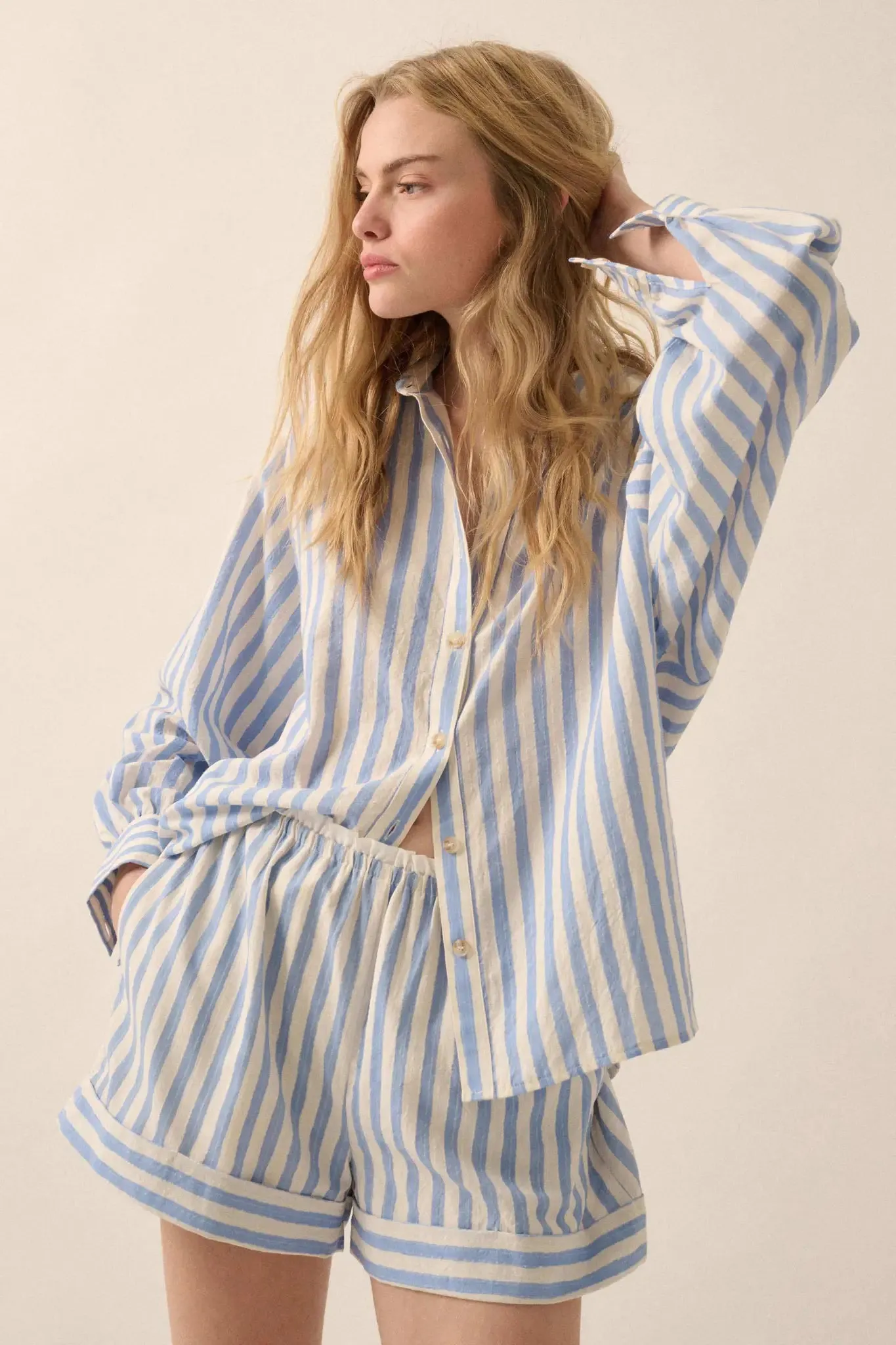 Pajama Rama Striped Paperbag-Waist Cuffed Shorts sold by Promesa product image thumbnail 5