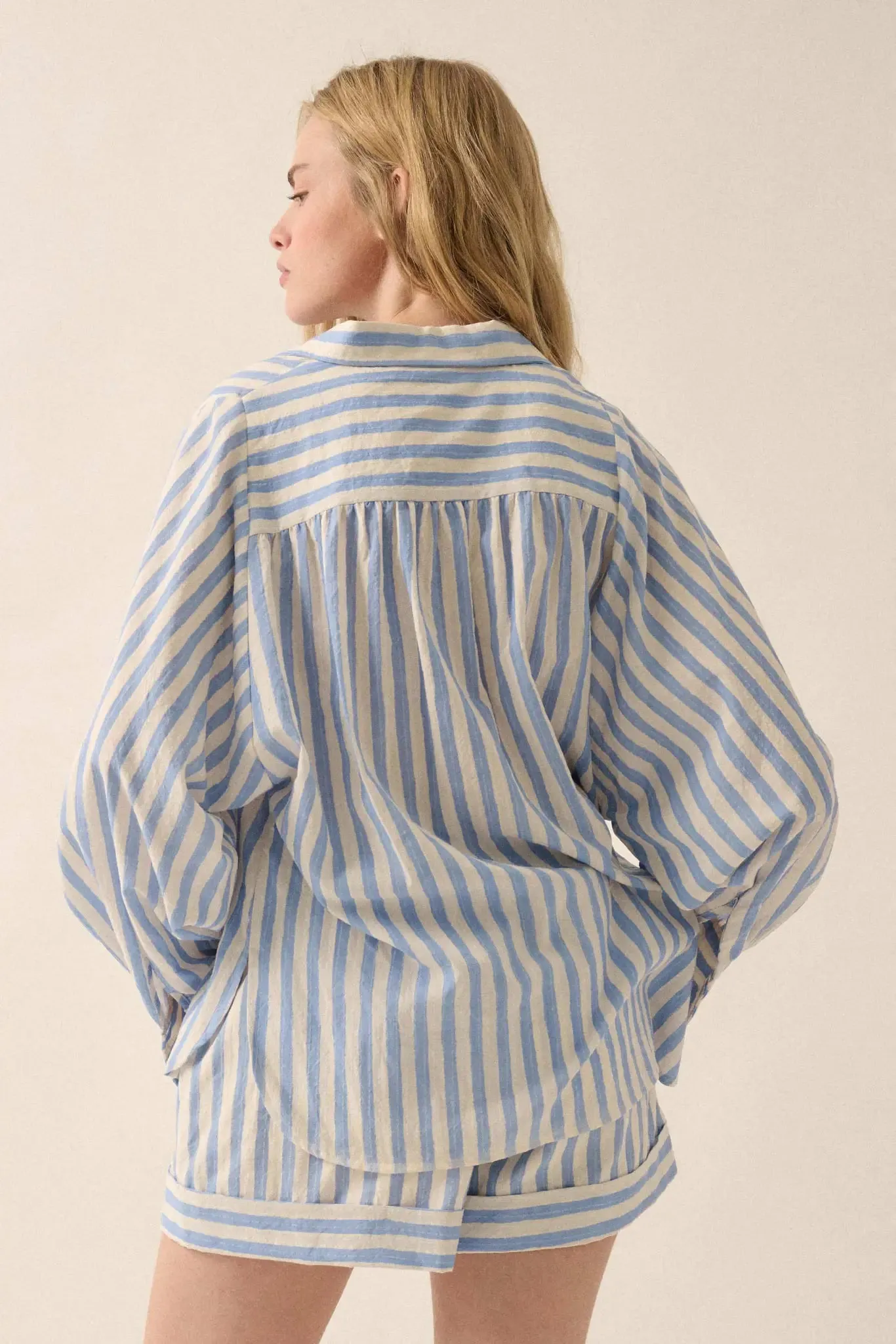 Pajama Party Striped Oversize Button-Up Shirt sold by Promesa product image thumbnail 5
