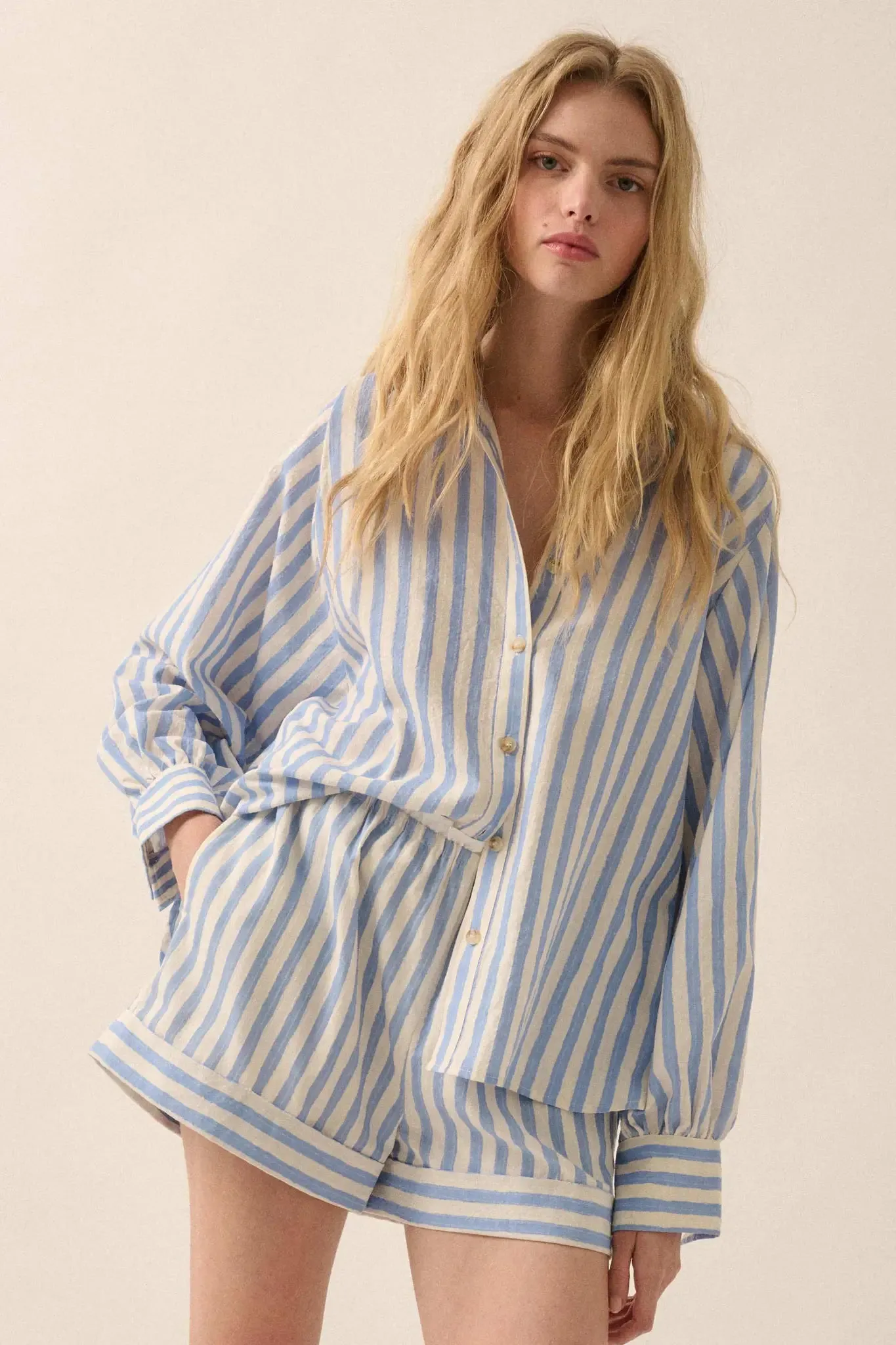 Pajama Party Striped Oversize Button-Up Shirt sold by Promesa product image thumbnail 4