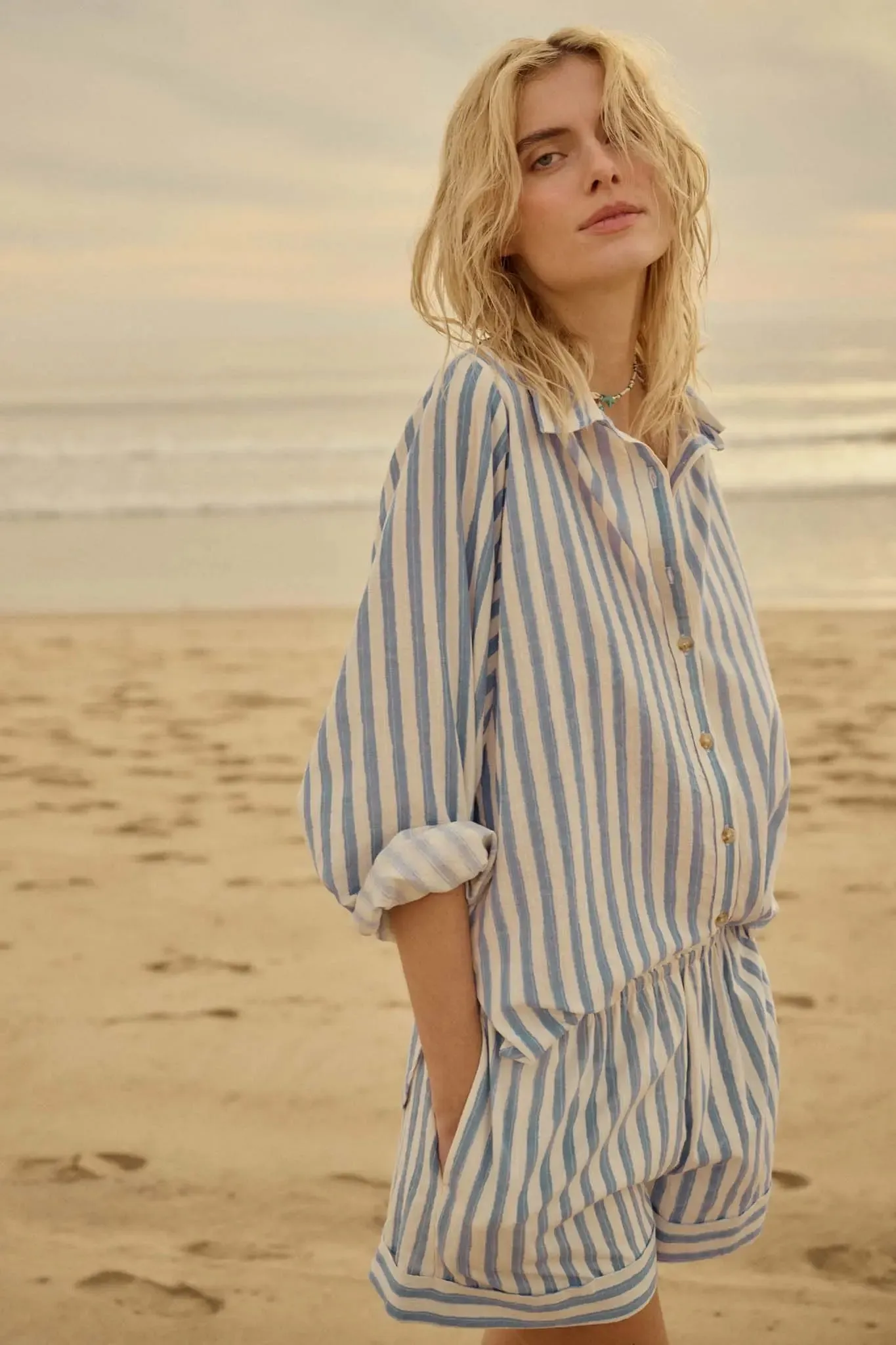 Pajama Party Striped Oversize Button-Up Shirt sold by Promesa product image thumbnail 2