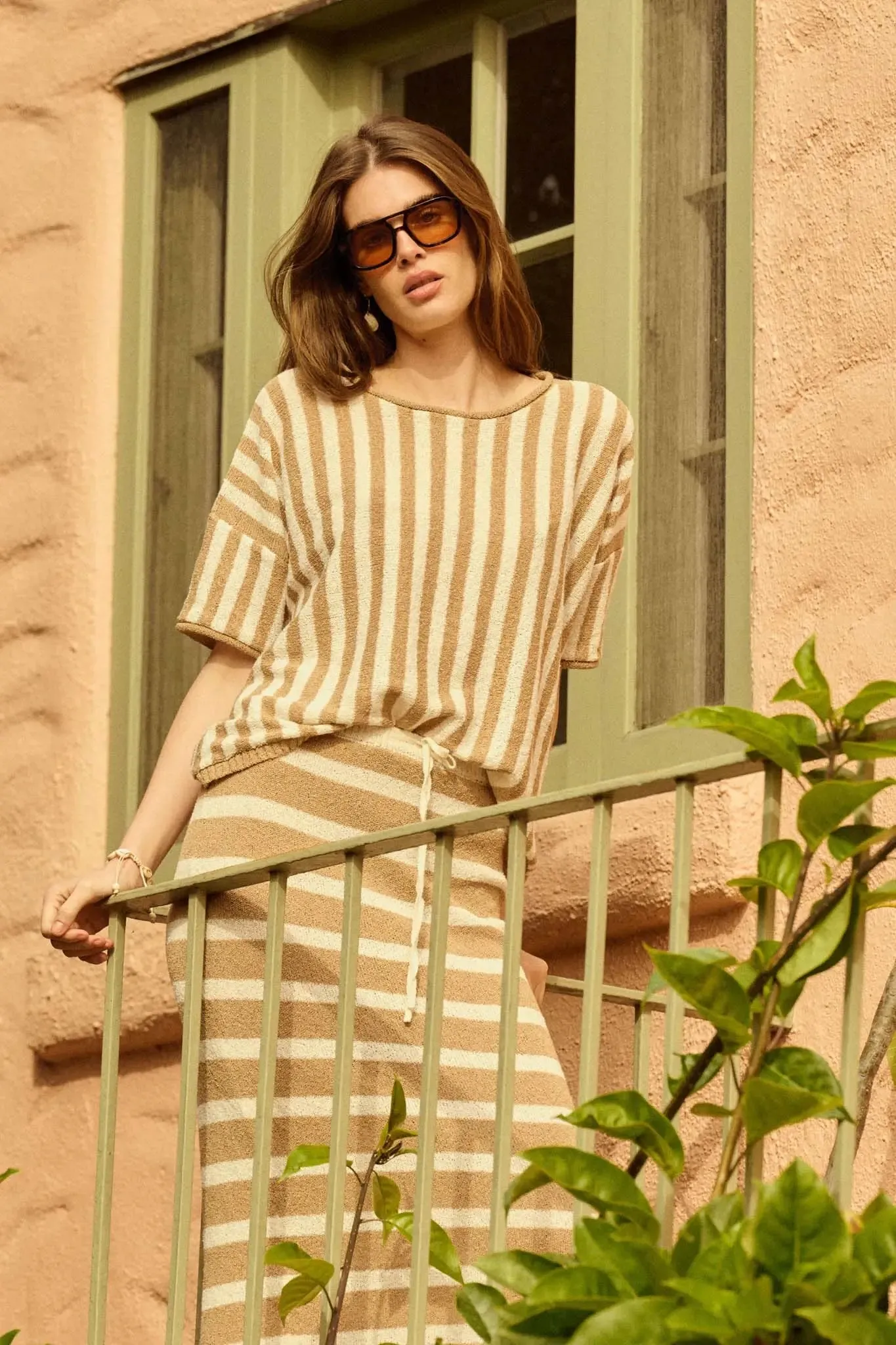 Born Free Striped Rolled-Edge Short-Sleeve Sweater sold by Promesa