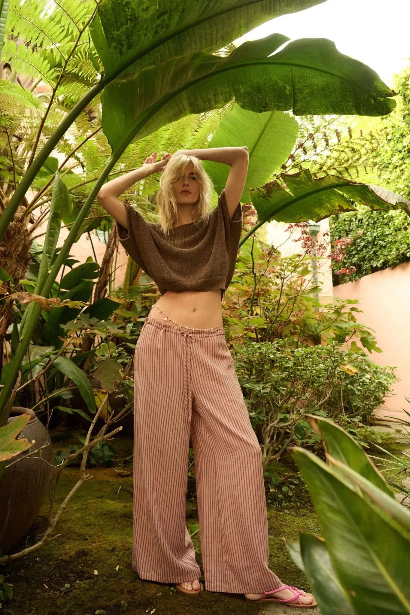 Stroll Goals Striped Wide-Leg Drawstring Pants sold by Promesa