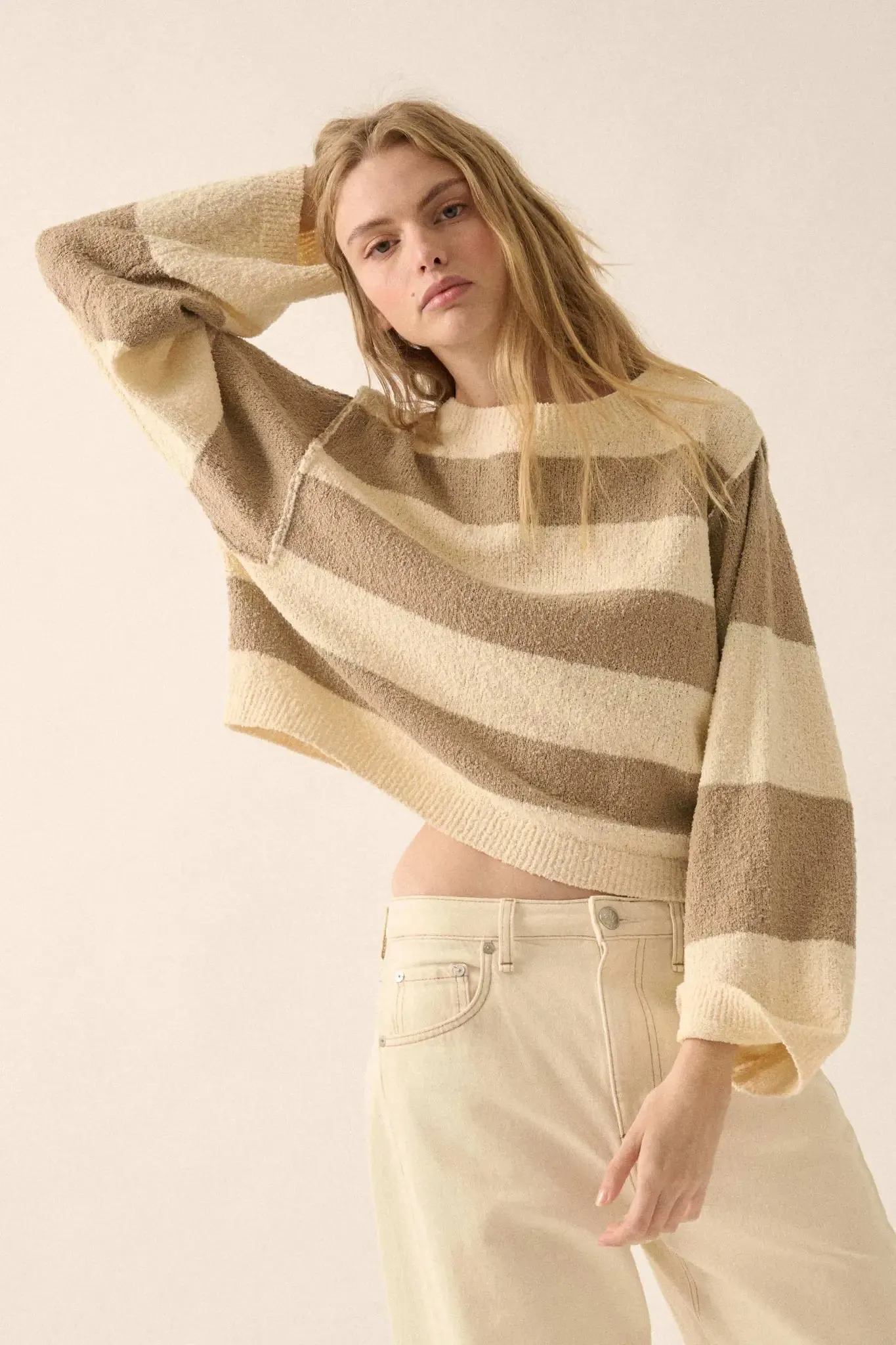 Straight Talk Striped Knit Cropped Sweater sold by Promesa product image thumbnail 4