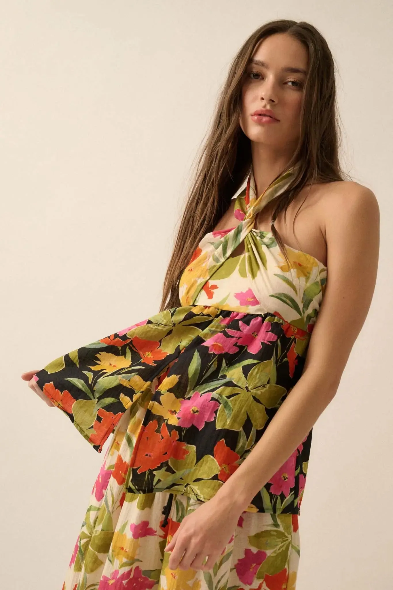 Aloha Again Tropical Floral Split-Front Tunic Top sold by Promesa product image thumbnail 4