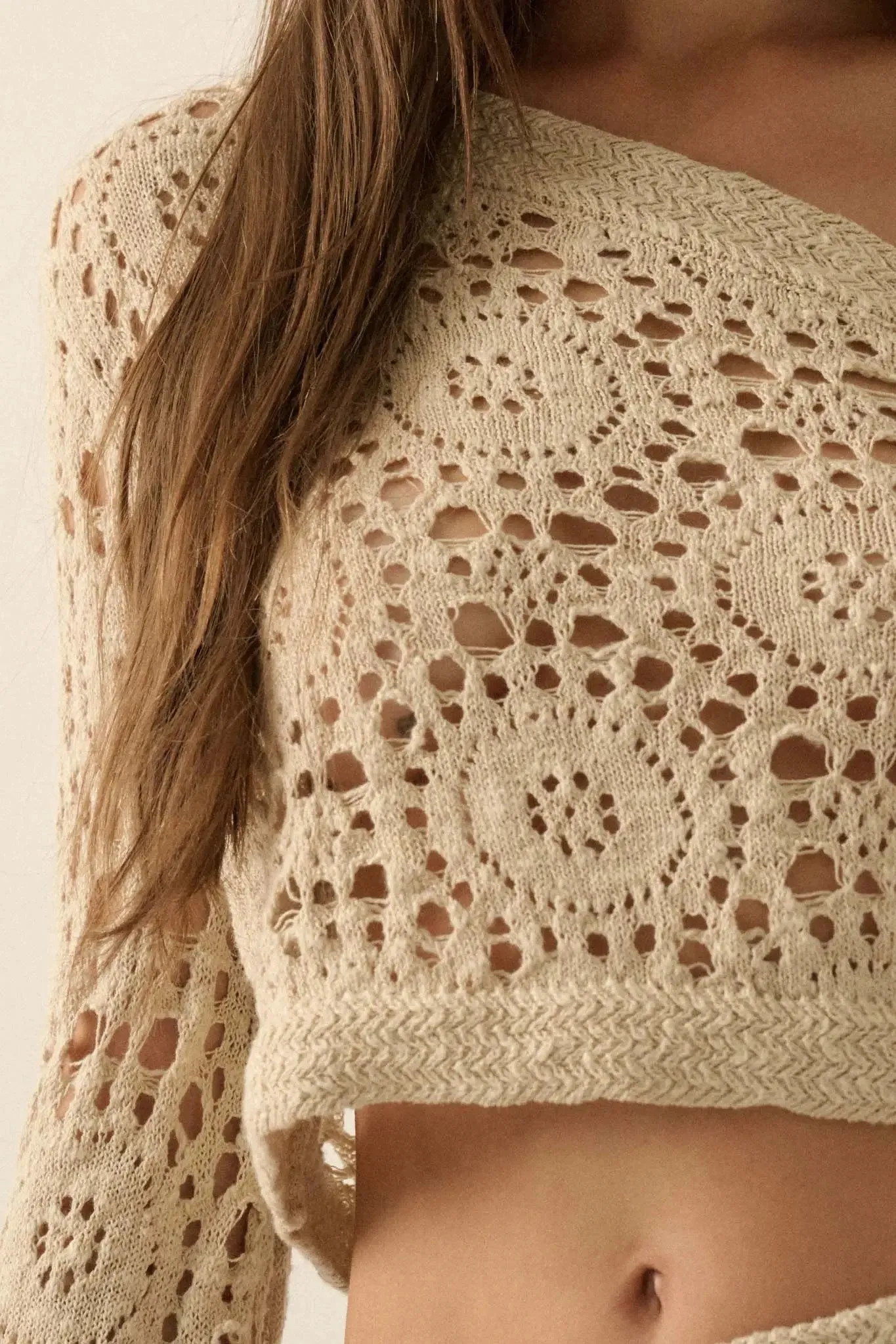 Vintage Heart Crochet Knit Cropped Sweater sold by Promesa product image thumbnail 5