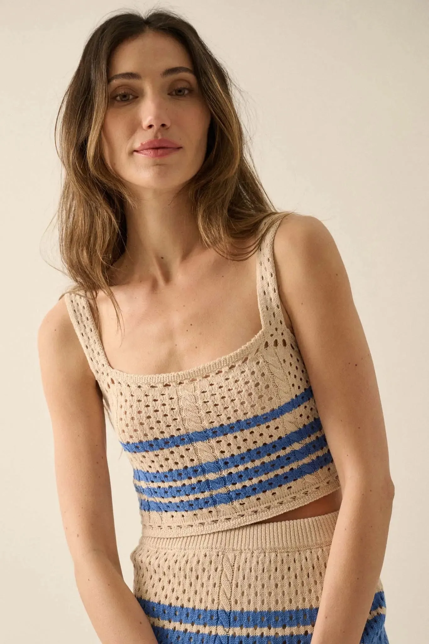 One More Time Striped Crochet Knit Tank Top sold by Promesa product image thumbnail 4